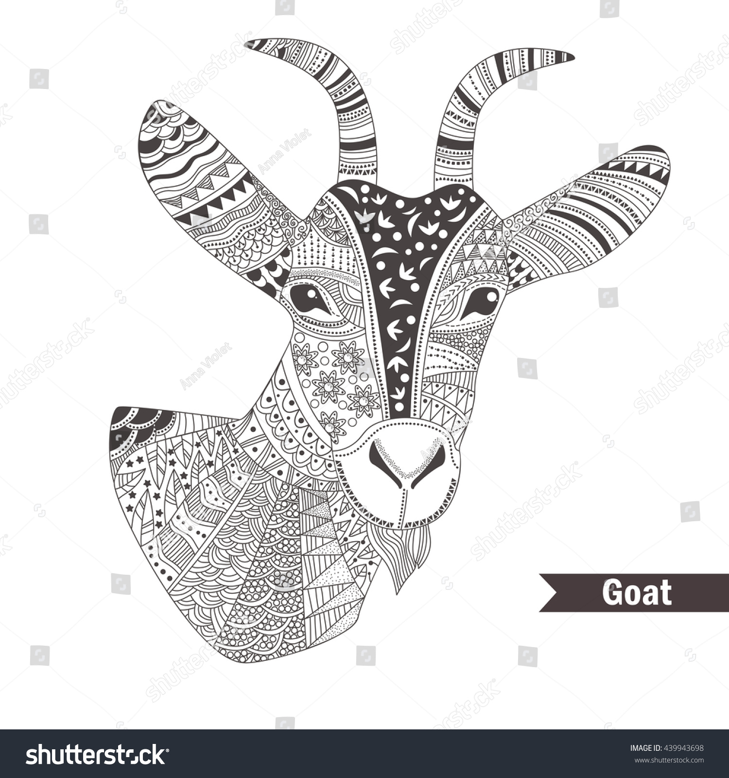 Goat Zentangle Style Coloring Book Adult Stock Vector Shutterstock