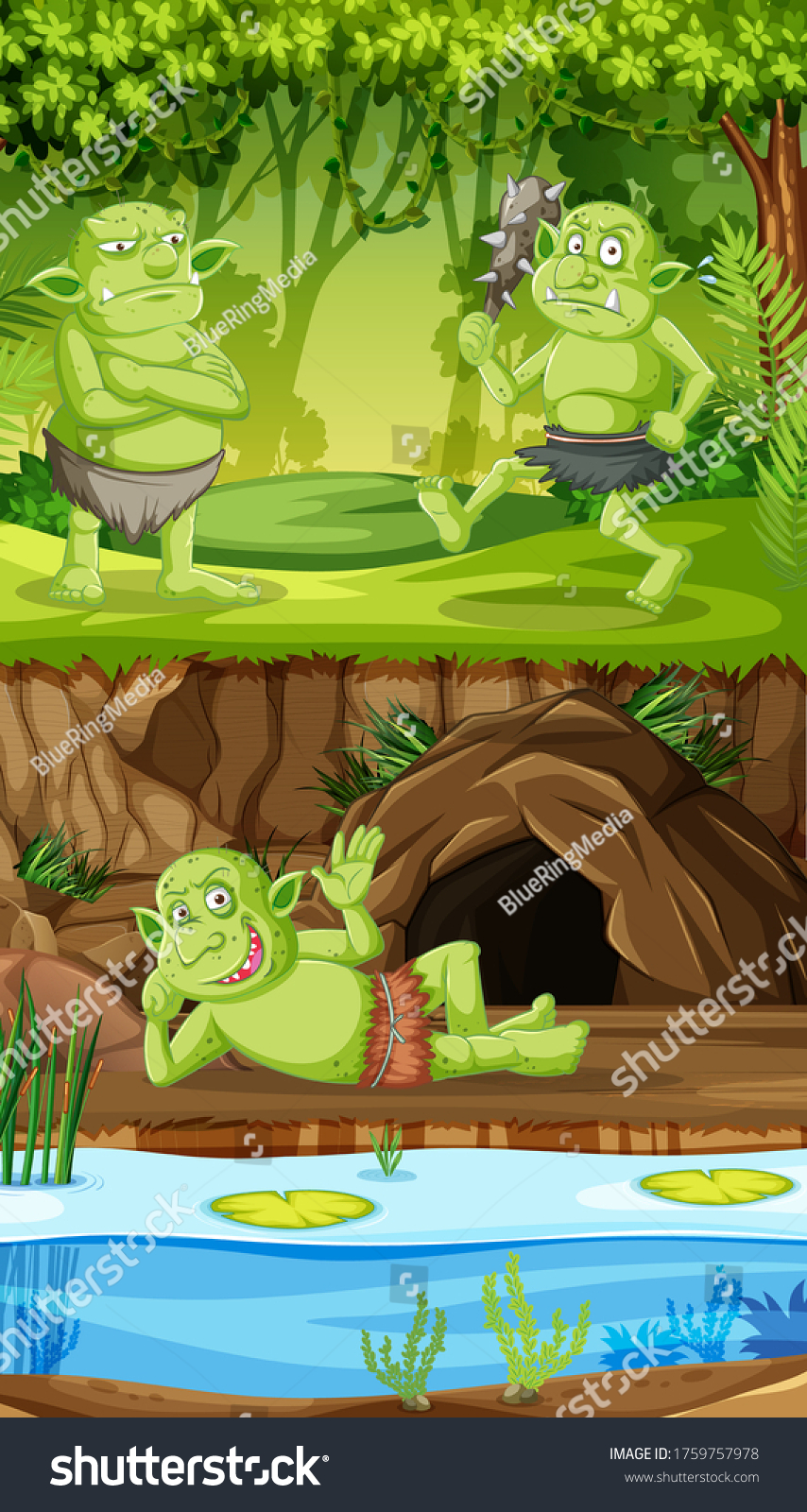 Goblins Trolls Cave Forest House Cartoon Stock Vector Royalty Free 1759757978