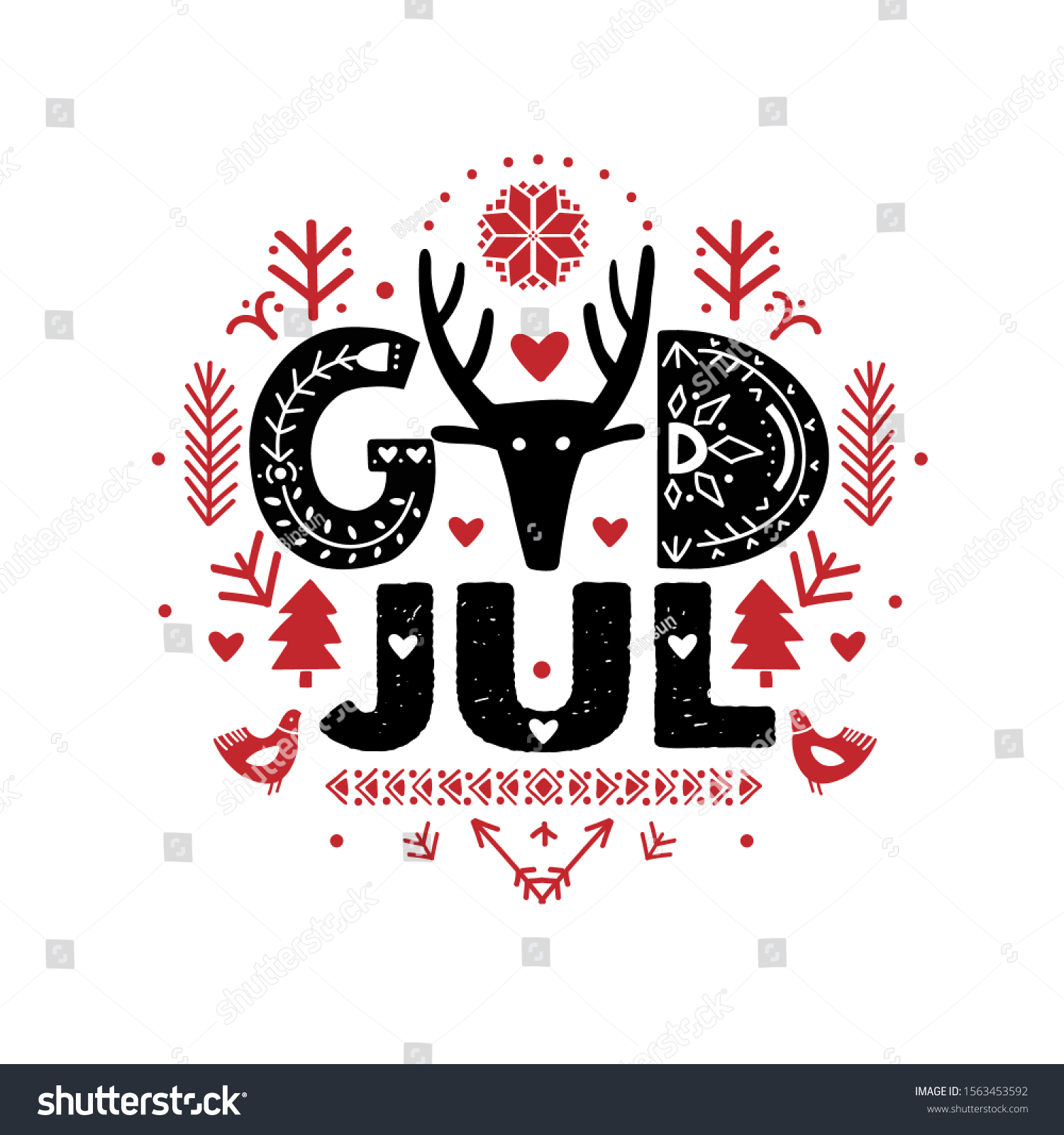 God Jul Merry Christmas Calligraphy Template Stock Vector Royalty Free 1563453592 Shutterstock