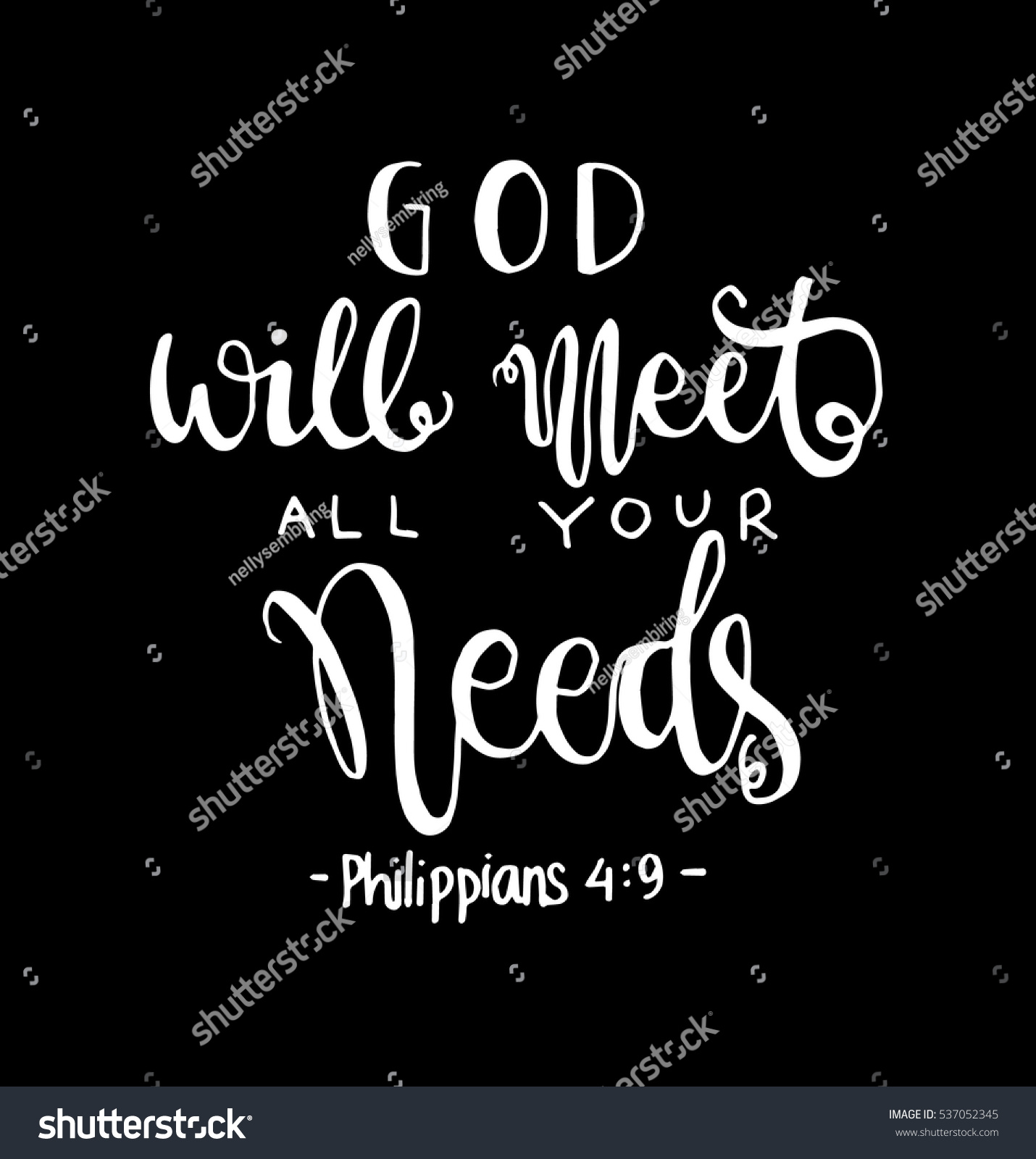 God Will Meet All Your Needs Bible Verse Hand Lettered Quote Modern Calligraphy Christian Poster