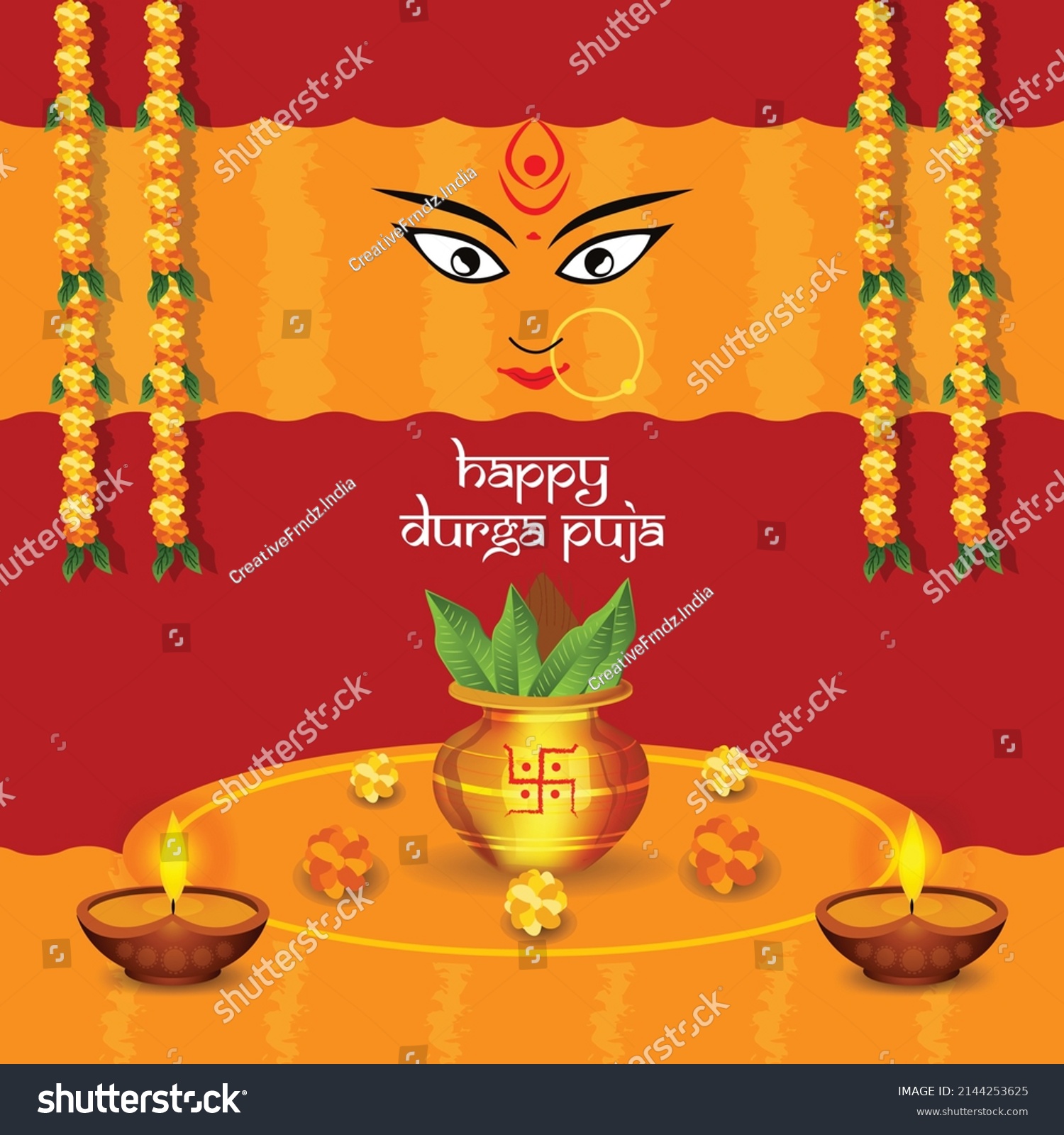 Goddess Durga Happy Navratri Happy Durga Stock Vector (Royalty Free ...