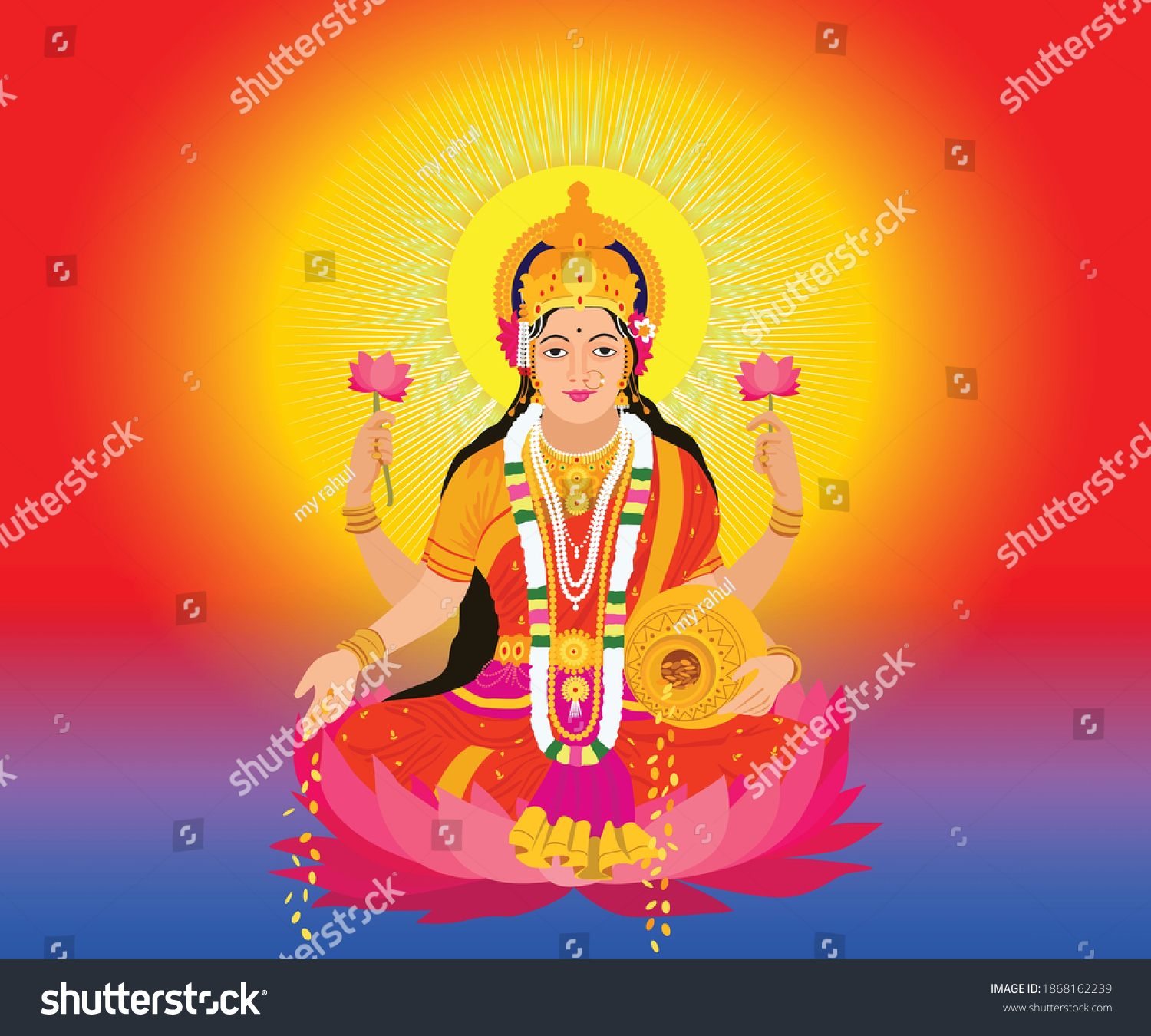 Goddess Laxmi Hindu Goddess Wealth Vector Stock Vector (Royalty Free ...