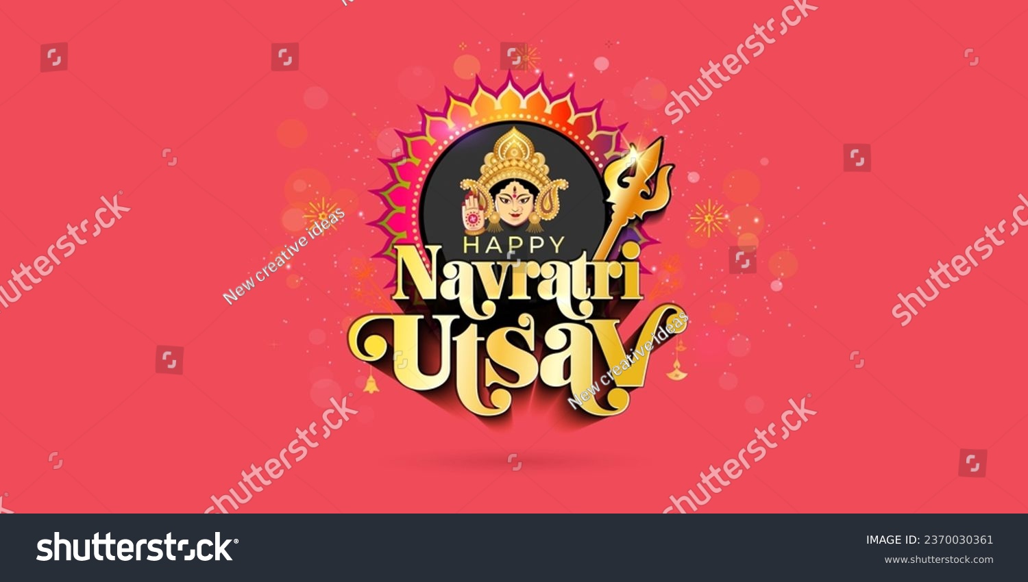 SVG of Godess Durga with Happy Navratri utsav typography on red festive background. svg