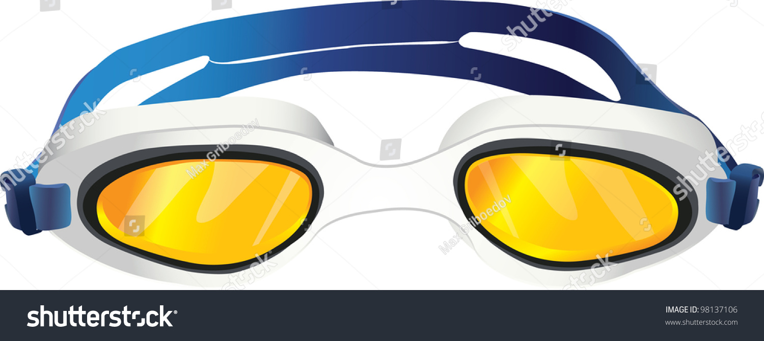 swimming goggles, white, blue, yellow, sport equipment clip art preview