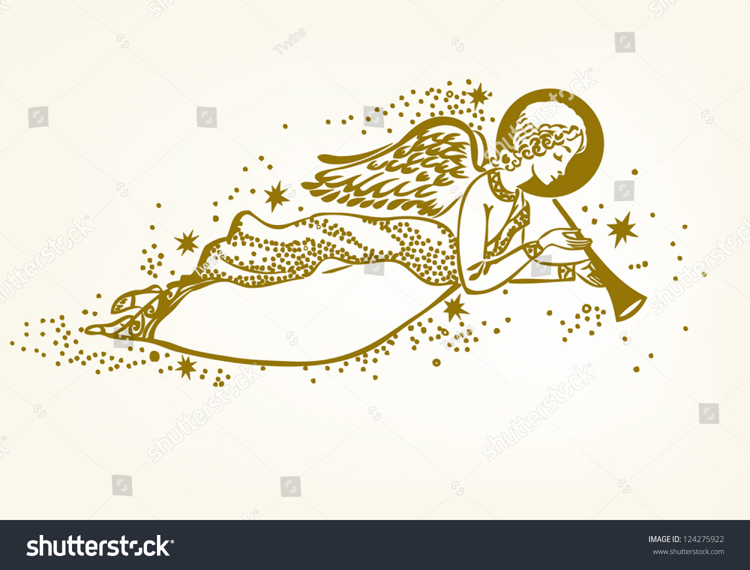 Gold Angel Trumpet Flying Clouds Vector Stock Vector (Royalty Free ...