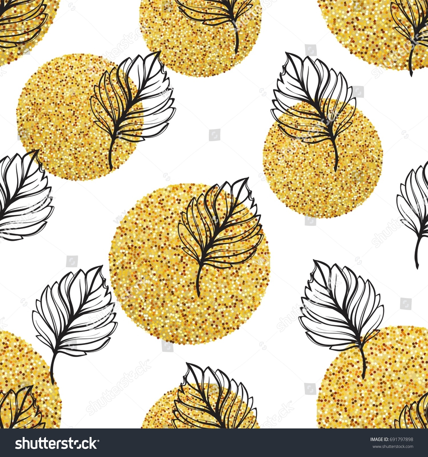 Gold Autumn Floral Background Glitter Textured Stock Vector Royalty Free 691797898