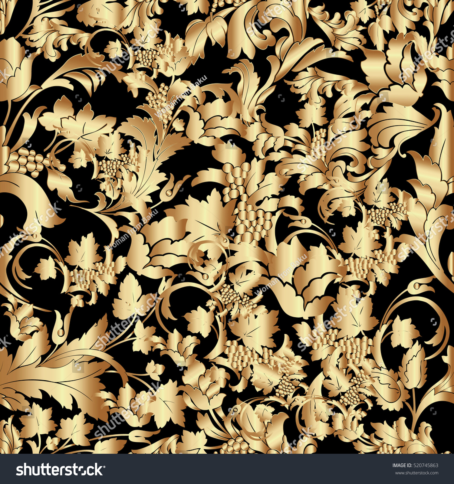 Gold Baroque Damask Floral Seamless Pattern Stock Vector (Royalty Free ...