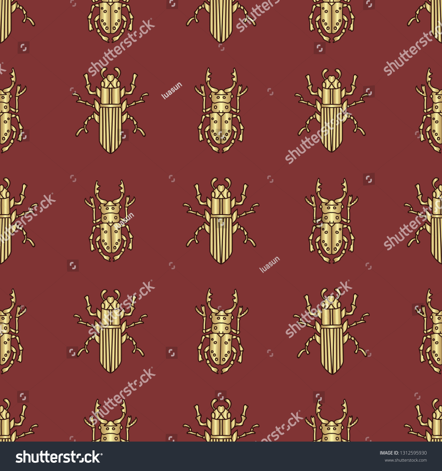 SVG of Gold beetles ancient bugs seamless pattern doodling svg