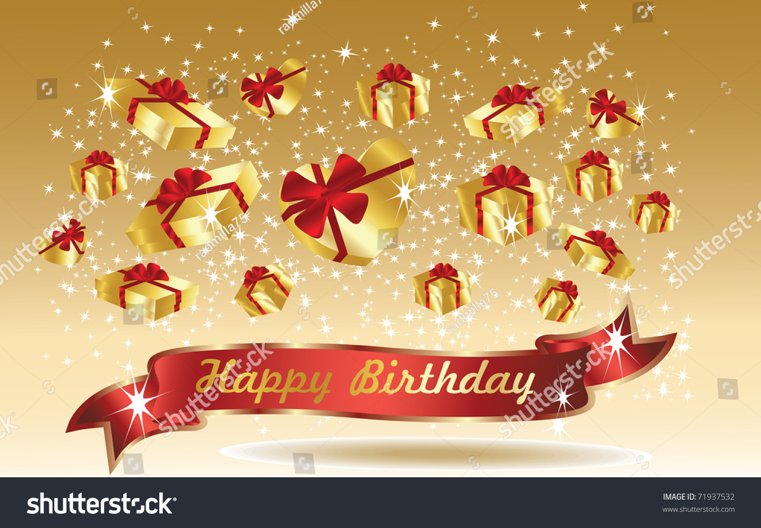 Gold Birthday Card With Ribbon Stock Vector Illustration 71937532 ...