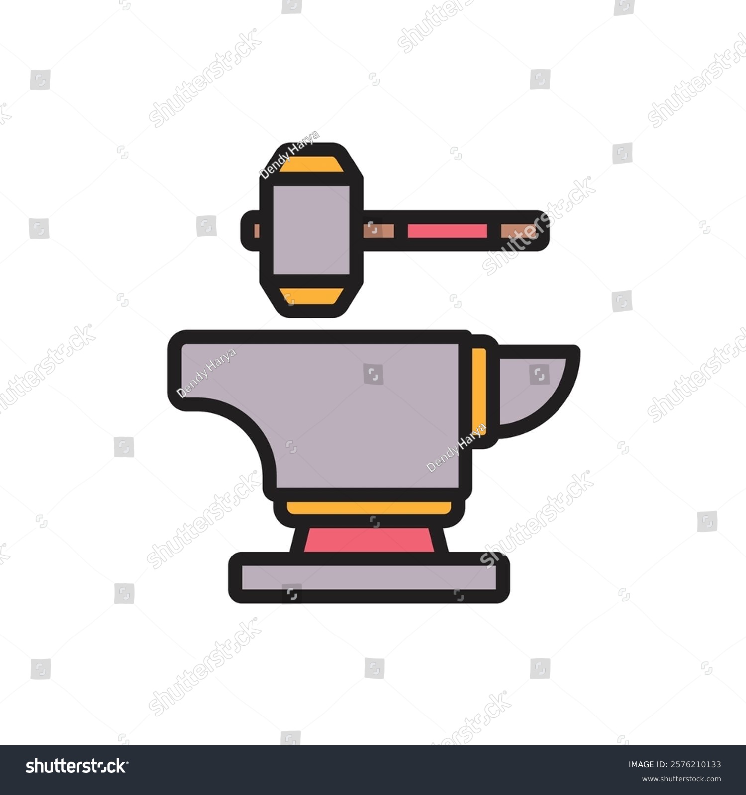 anvil and hammer, flat design, blacksmithing tools clip art preview