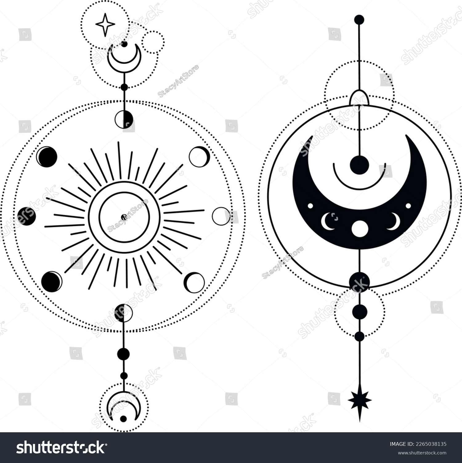 SVG of Gold Bohemian Universe Illustration with Moon Phases, Stars and Rays . Astrology SVG Vector Clipart. Celestial, Mystical, Esoteric designs perfect for Printing. T-shirt, Mugs Cut File. Universe Art svg