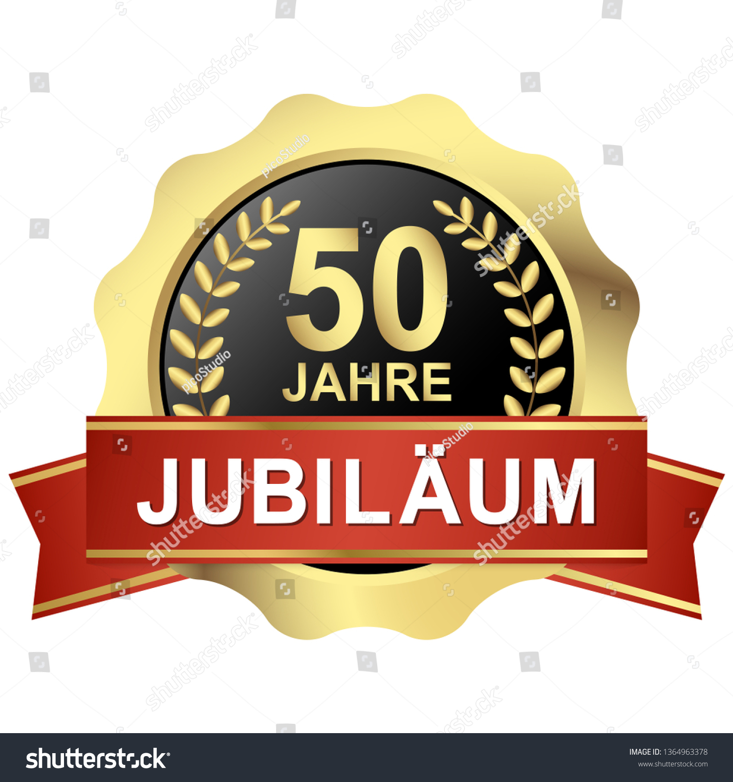 SVG of gold button with red banner for 50 years jubilee (text in german) svg