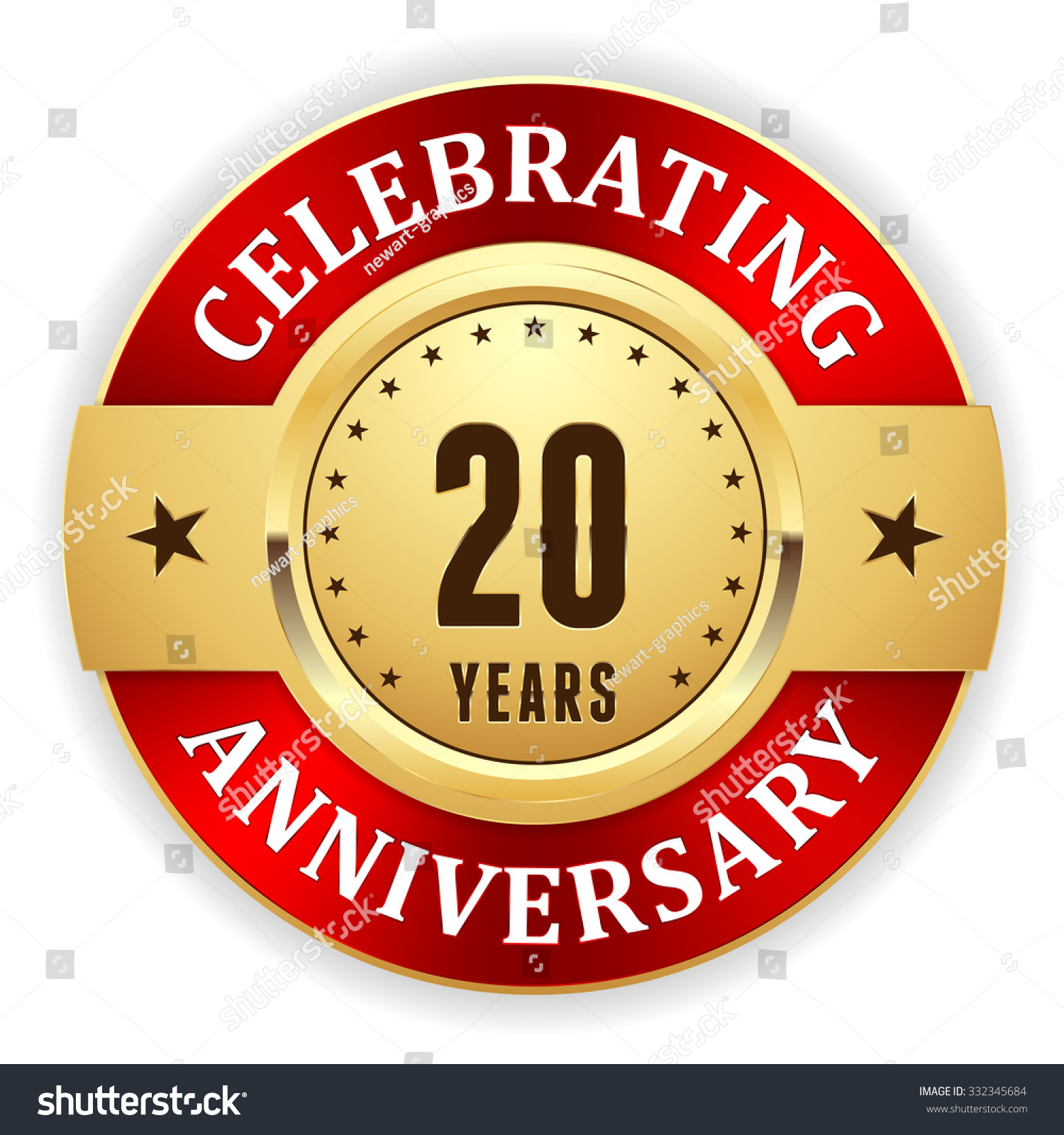 Gold Celebrating 20 Years Anniversary Badge Stock Vector 332345684