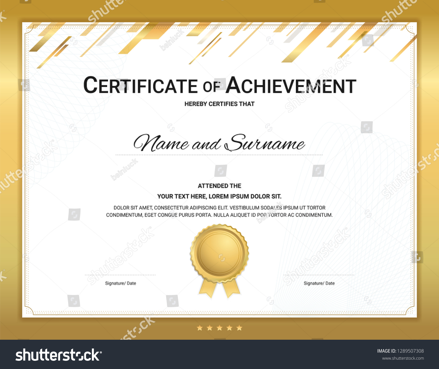 Gold Certificate Template Sport Theme Watermark Stock Vector (Royalty ...