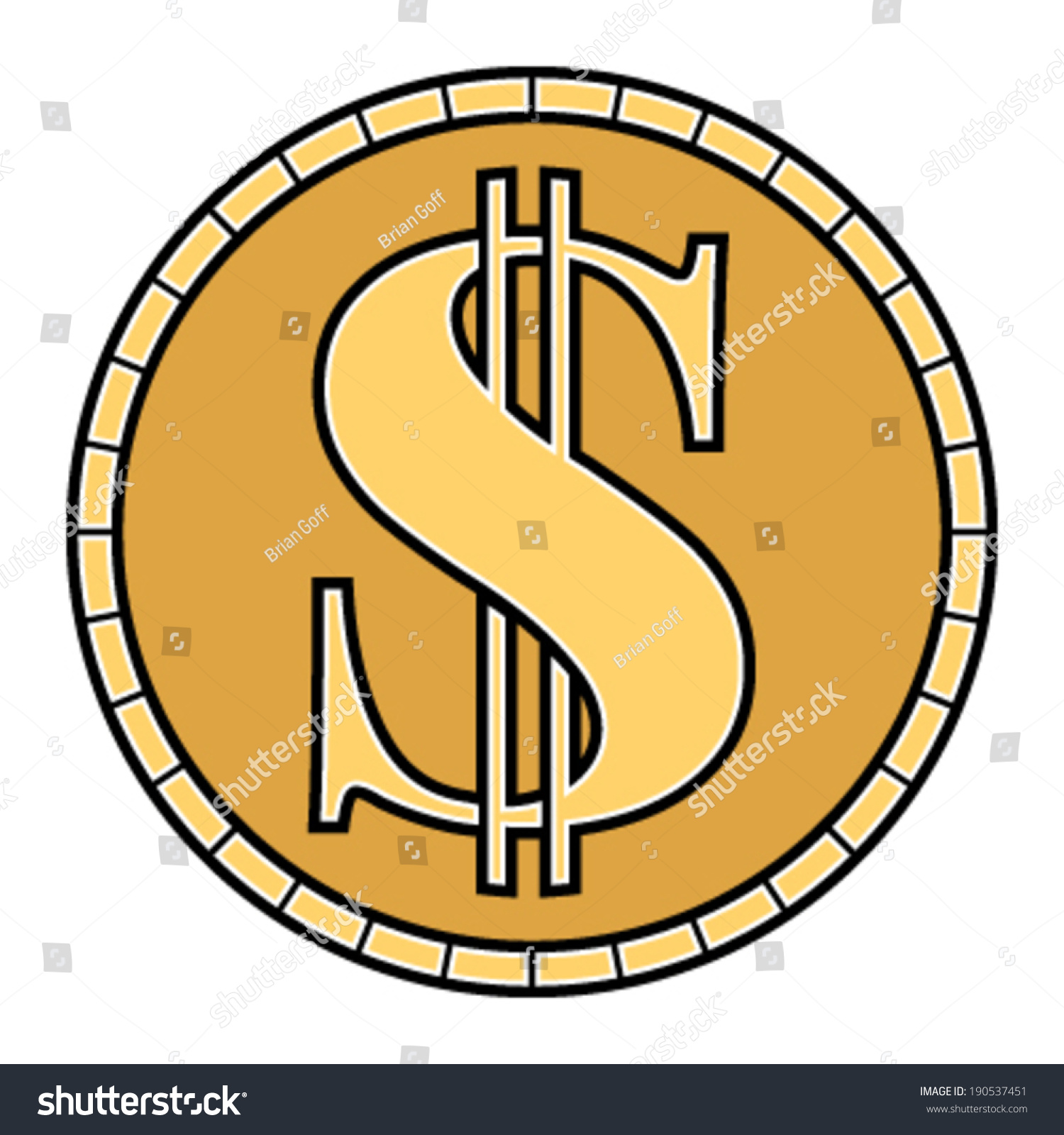 Gold Coin Dollar Sign Vector Stock Vector Royalty Free 190537451 1309