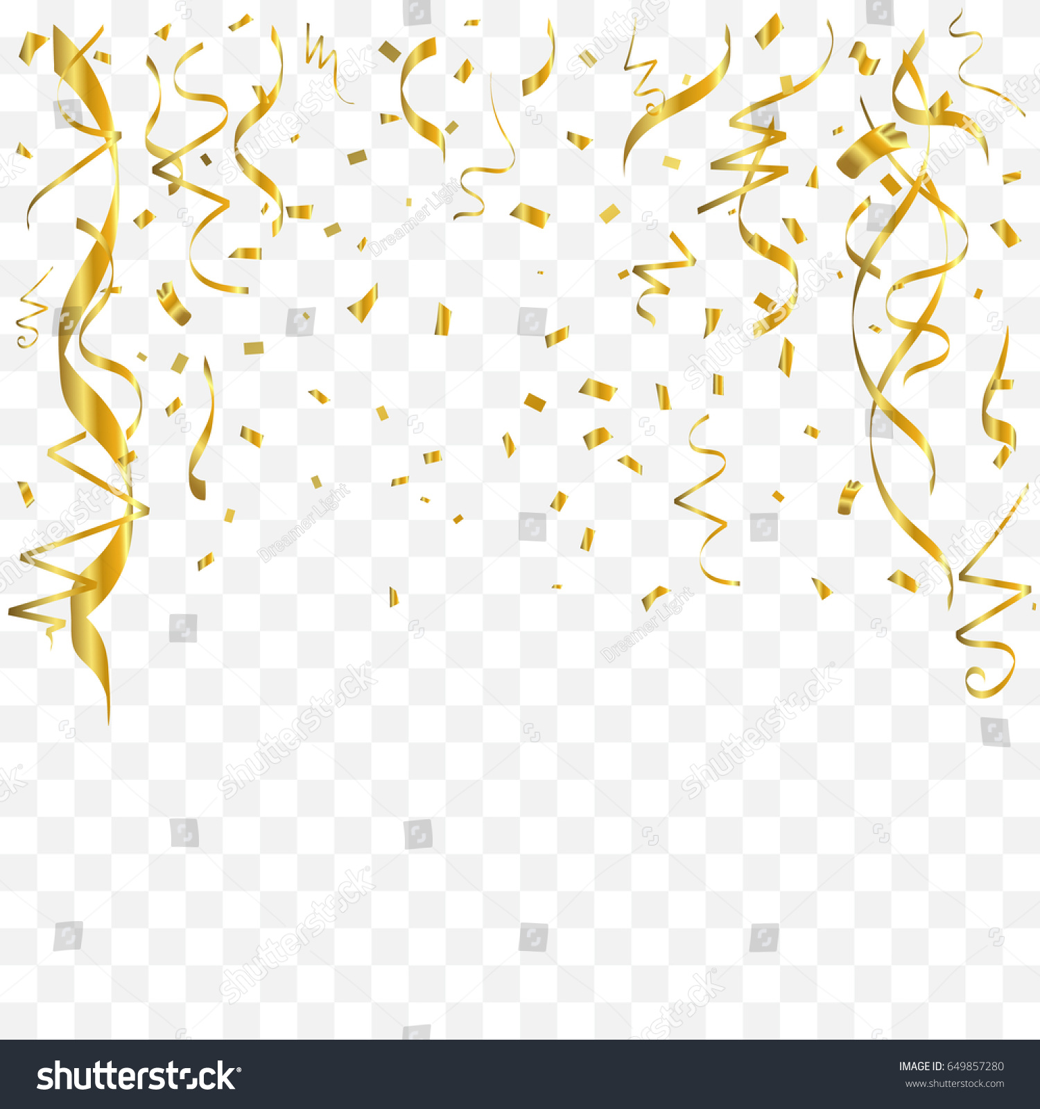 Gold Confetti Ribbon Isolated On Transparent Stock Vector 649857280