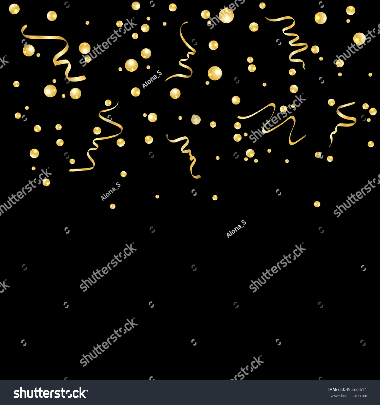 Gold Confetti Celebration Isolated On Black Stock Vector 496532614