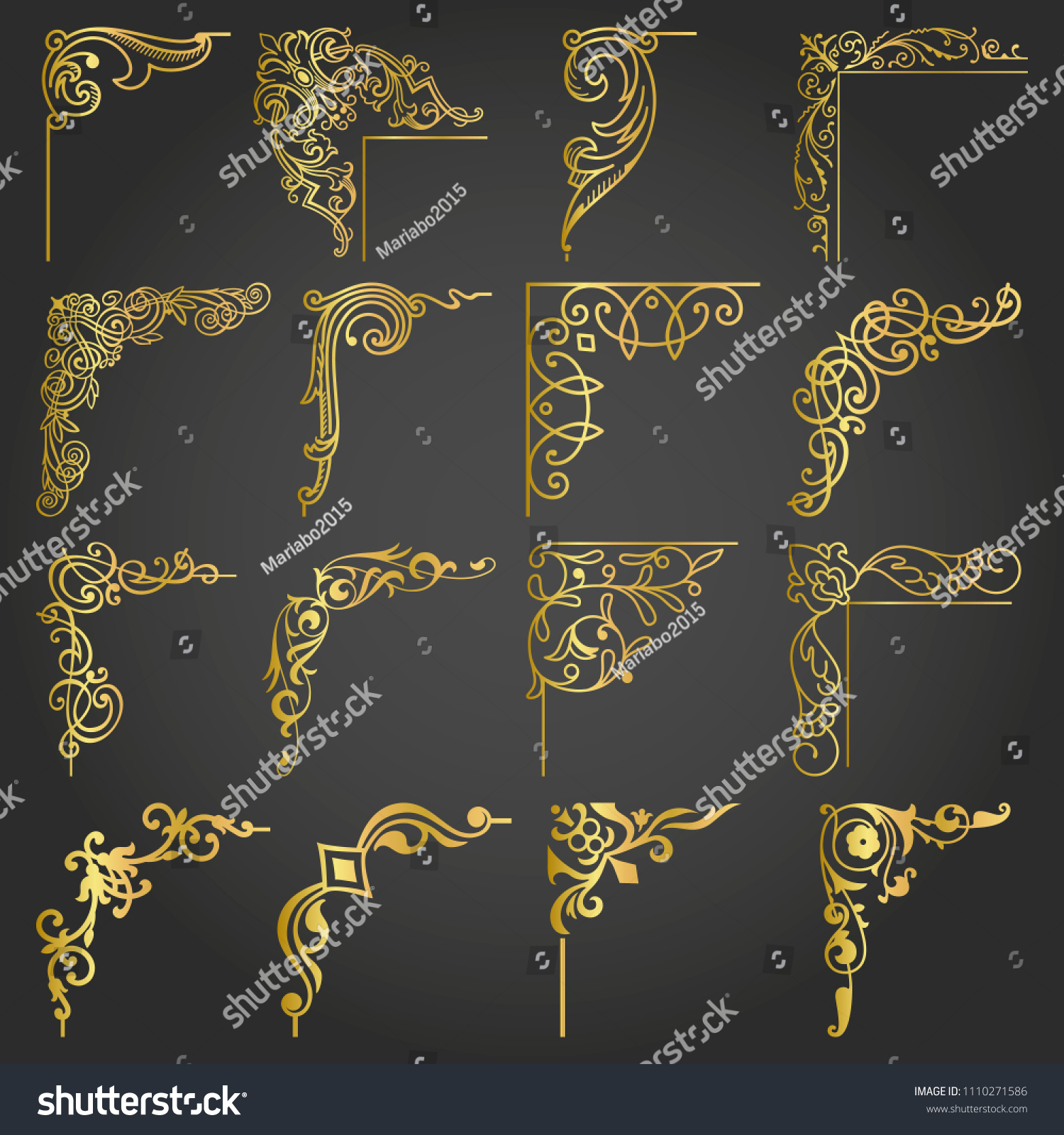 Gold Corners Borders Decorative Vintage Frames Stock Vector (Royalty