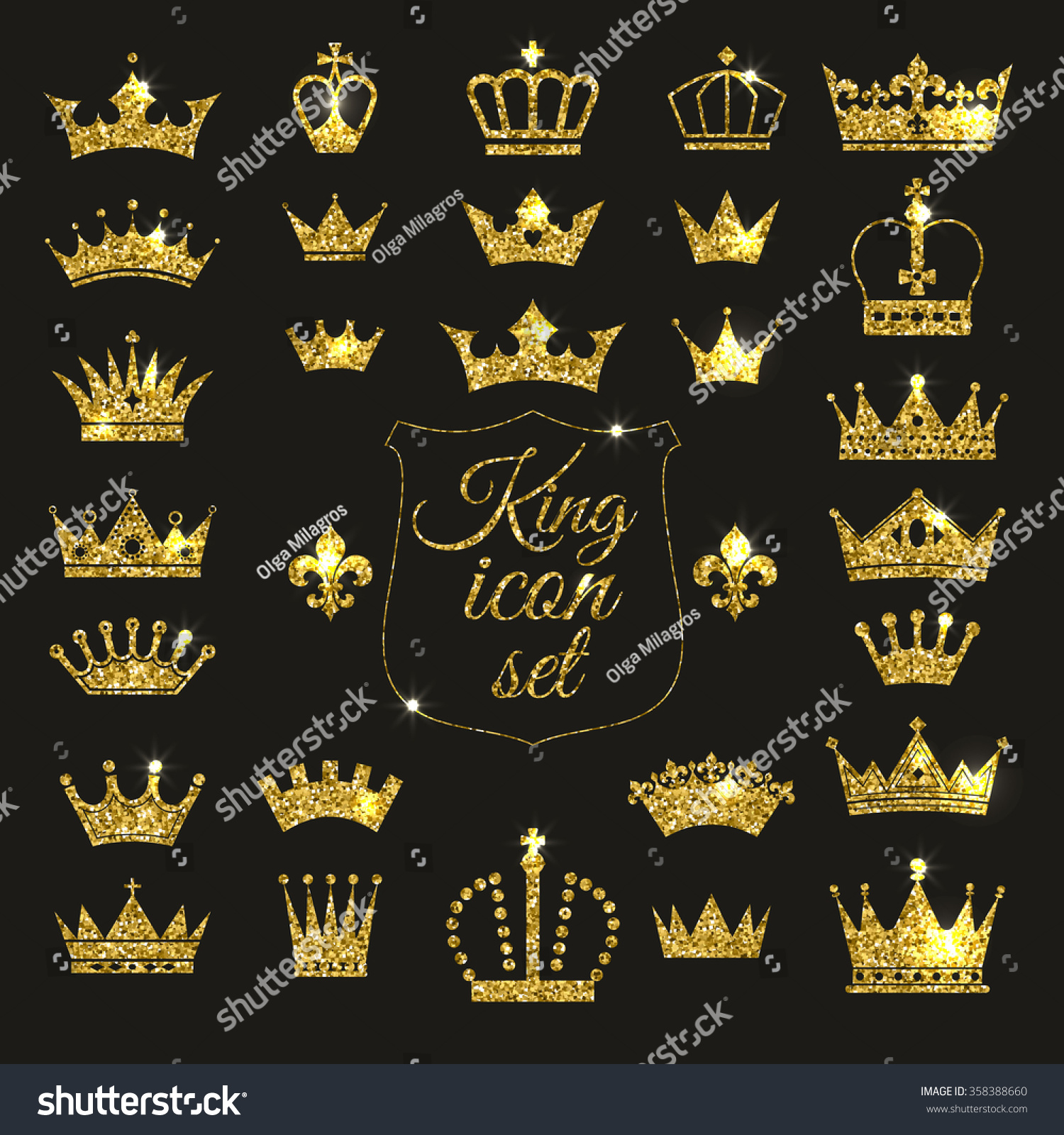 Gold Crown Set. Glitters Set Of King Crowns. Stock Vector 358388660 ...