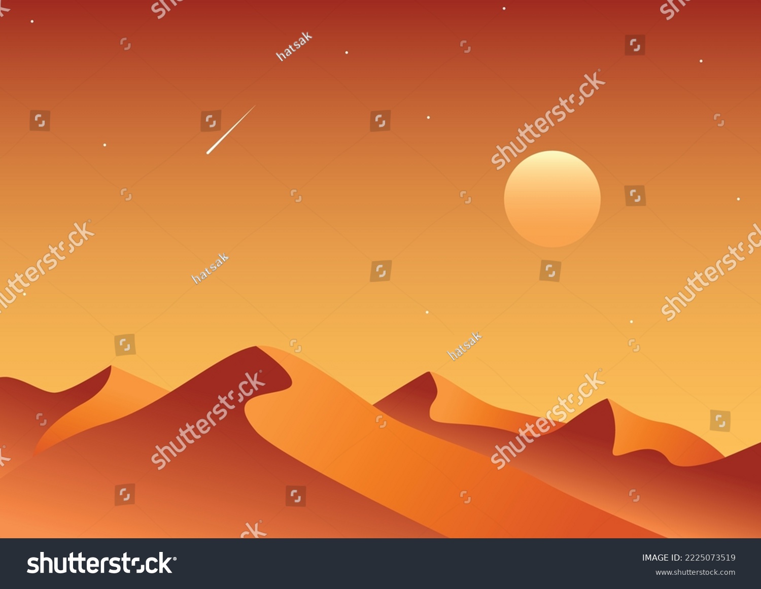 SVG of Gold desert in sunset. Sand dunes. Landscape design vector illustration. Middle East desert mountains sandstone background. Sand in nature	
 svg