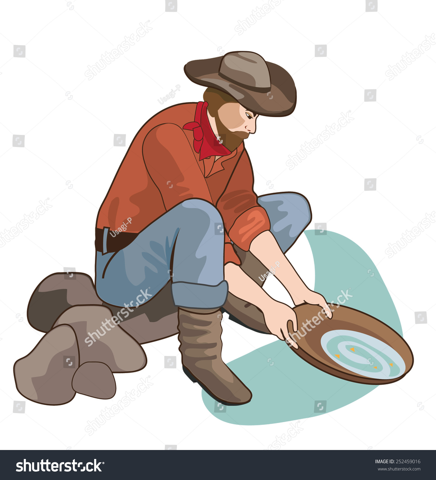 Gold Digger Cowboy Search Gold Vector Stock Vector Royalty Free