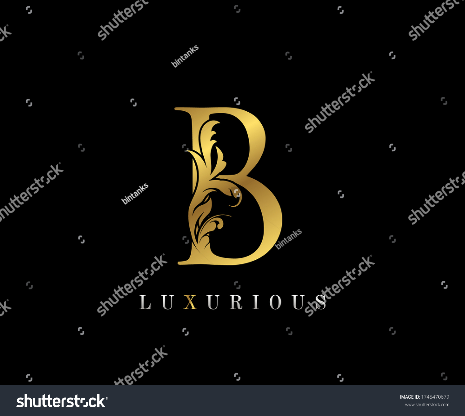 Vektor Stok Gold Elegant Letter B Graceful Style (Tanpa Royalti ...