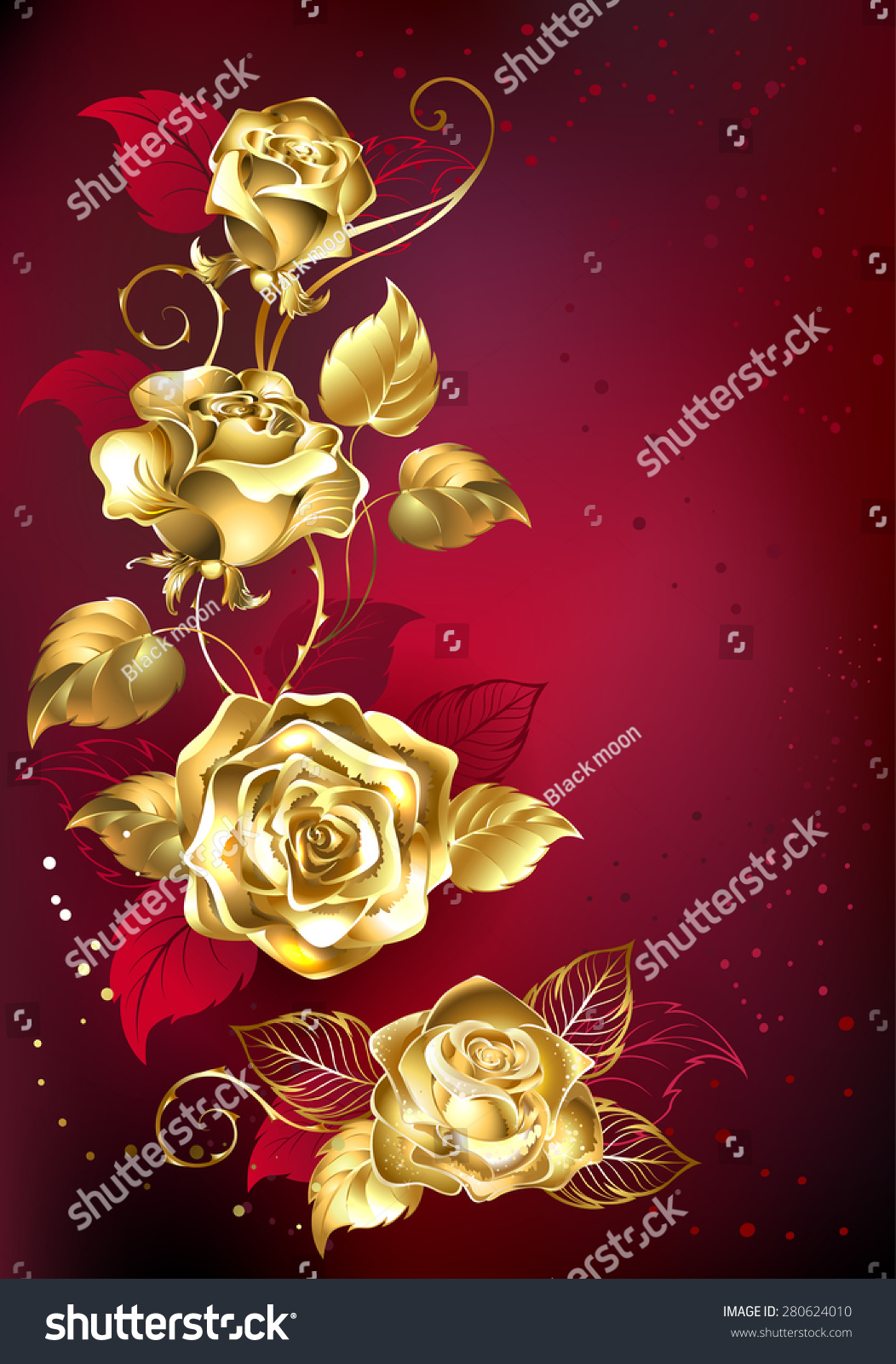 SVG of Gold entwined roses on red textural background. svg