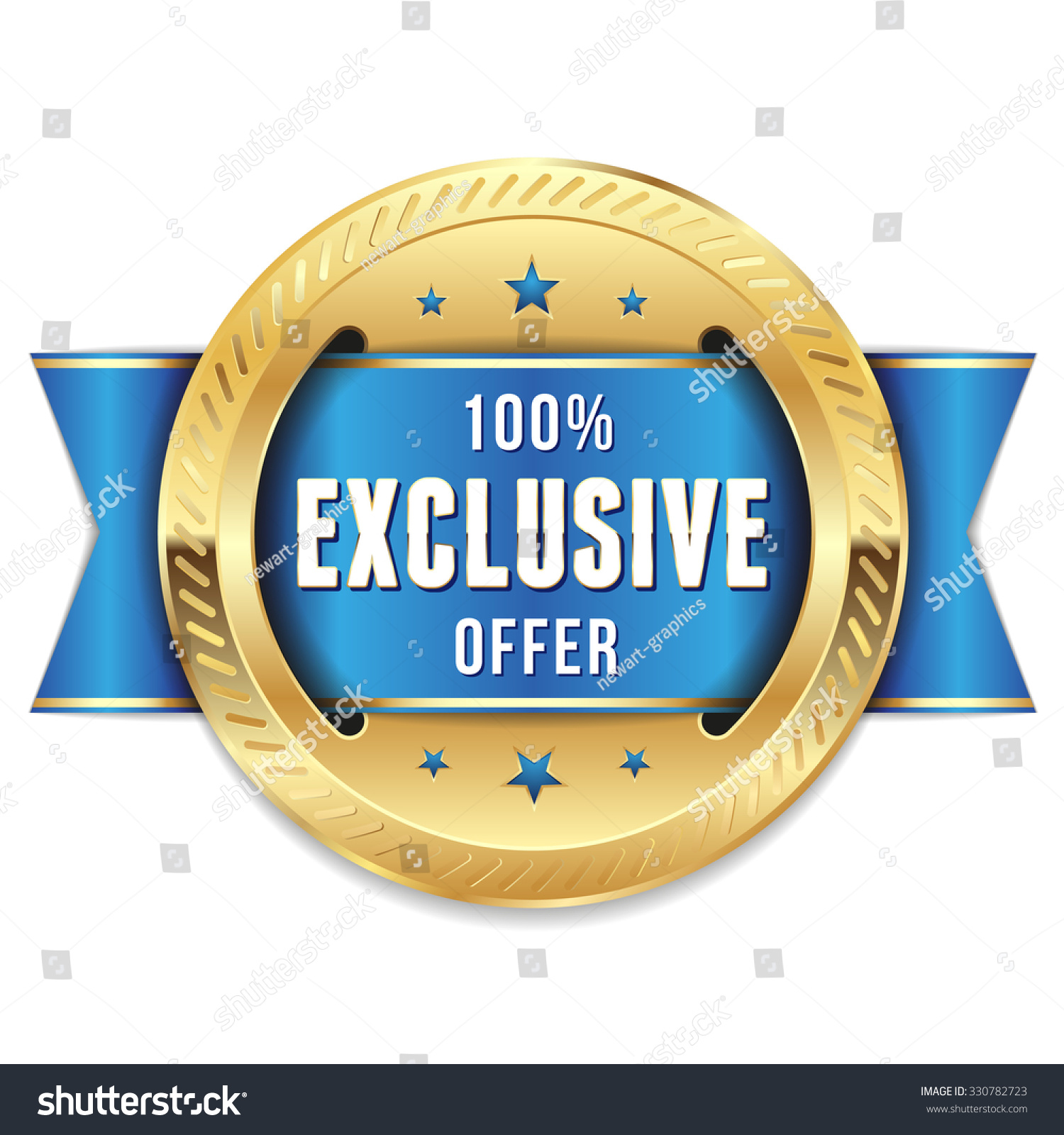 Gold Exclusive Offer Badge Blue Ribbon Stock Vector Royalty Free