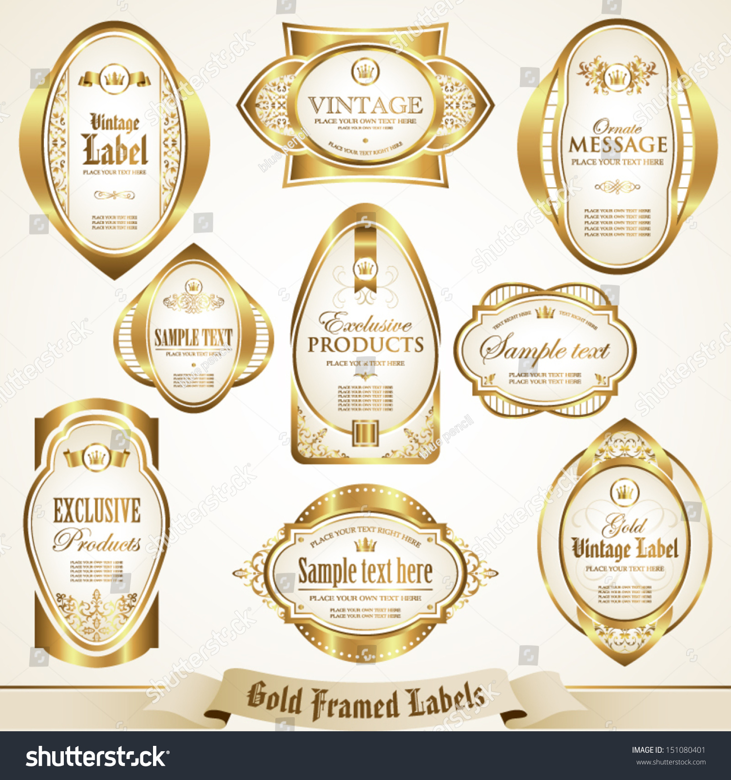 Gold Framed Labels Set 4 Stock Vector Illustration 151080401 : Shutterstock