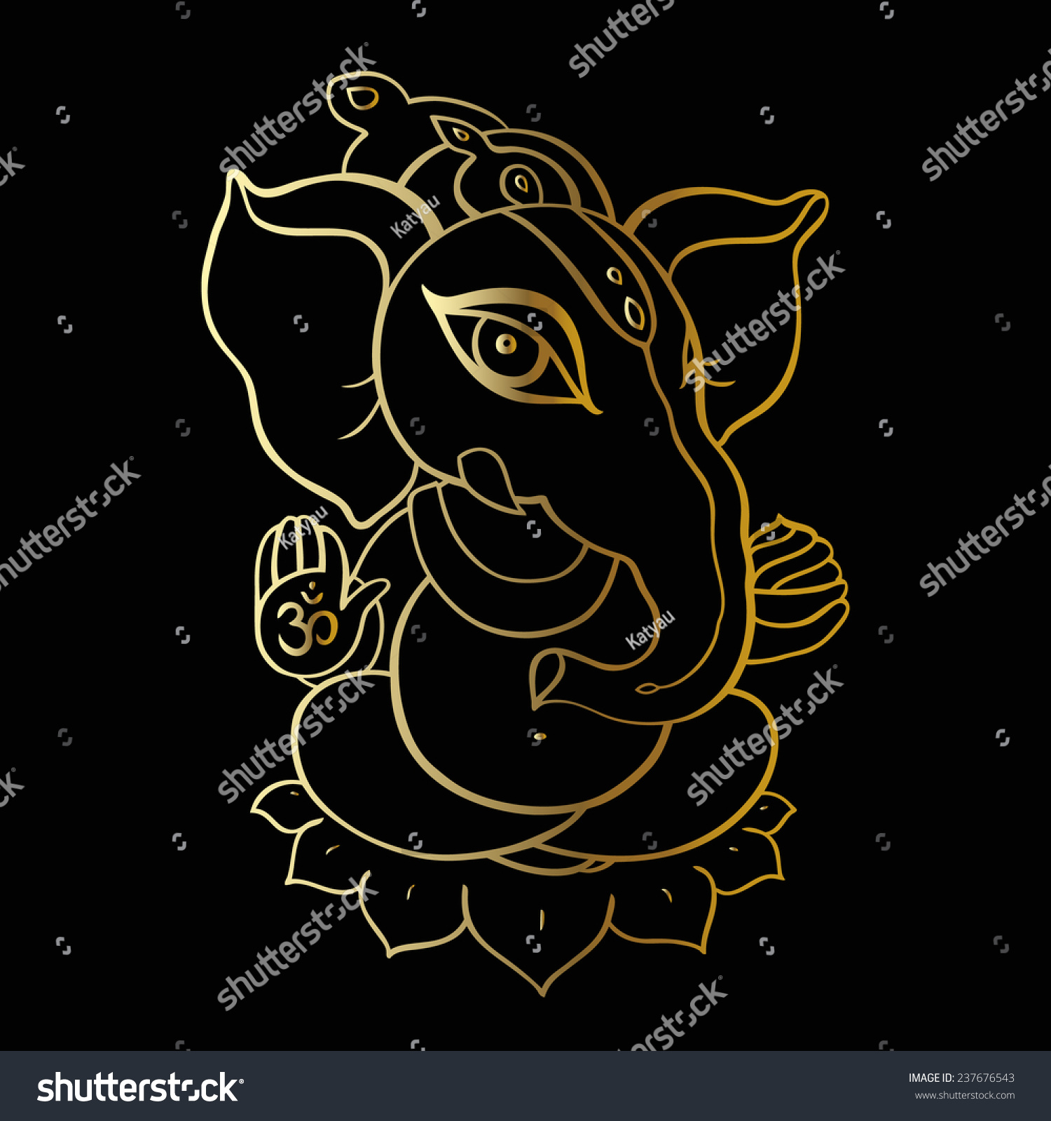 Gold Ganapati. Hindu God Ganesha. Vector Hand Drawn Illustration ...