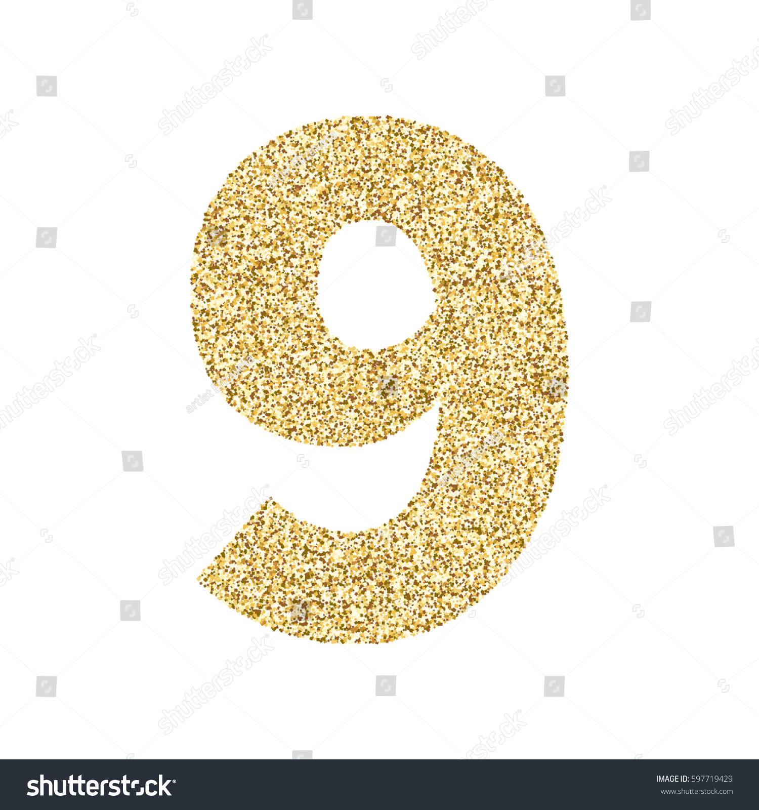 Gold Glitter Alphabet Number 9 Ideal Stock Vector 597719429 - Shutterstock