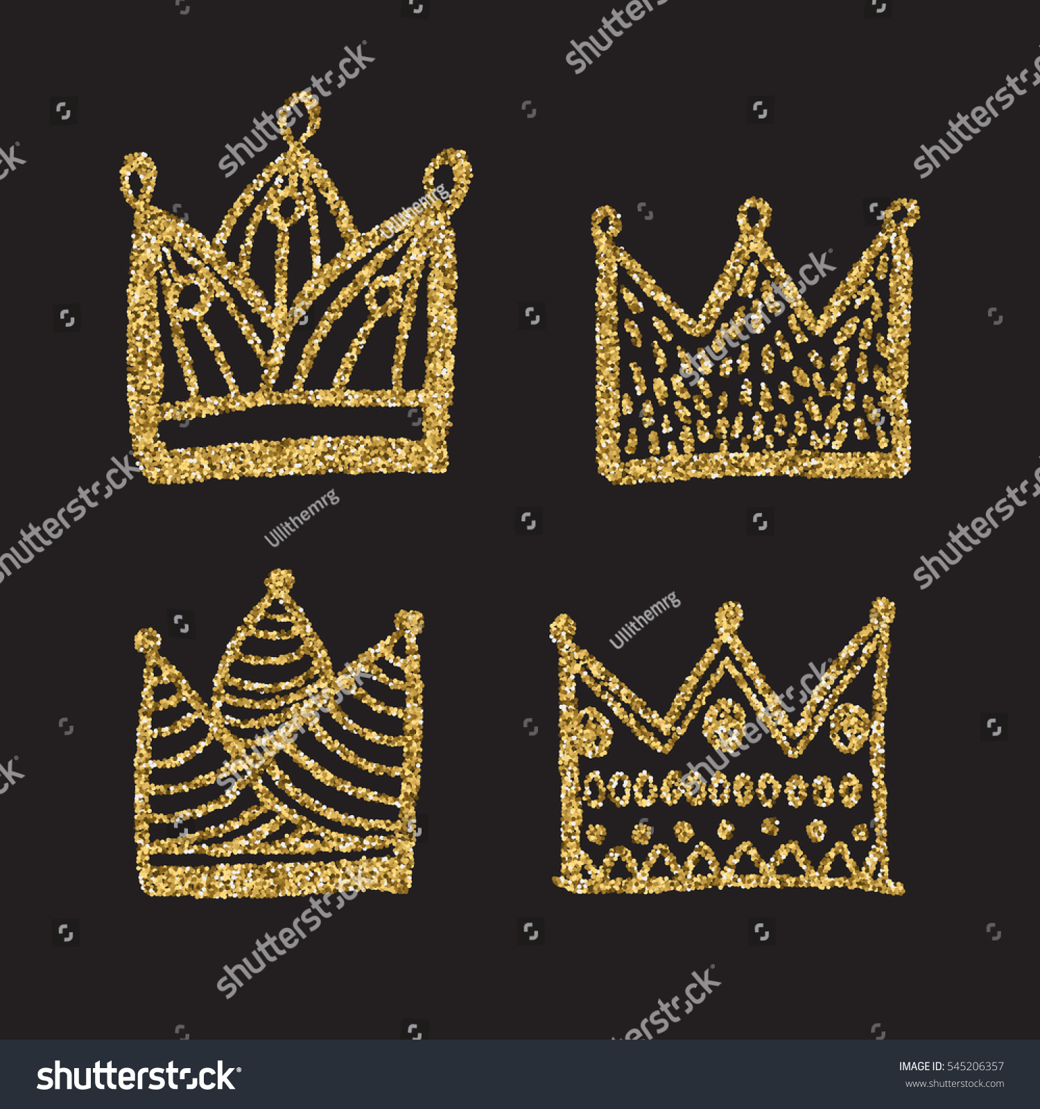 Download Gold Glitter Crown Set Stock Vector 545206357 - Shutterstock