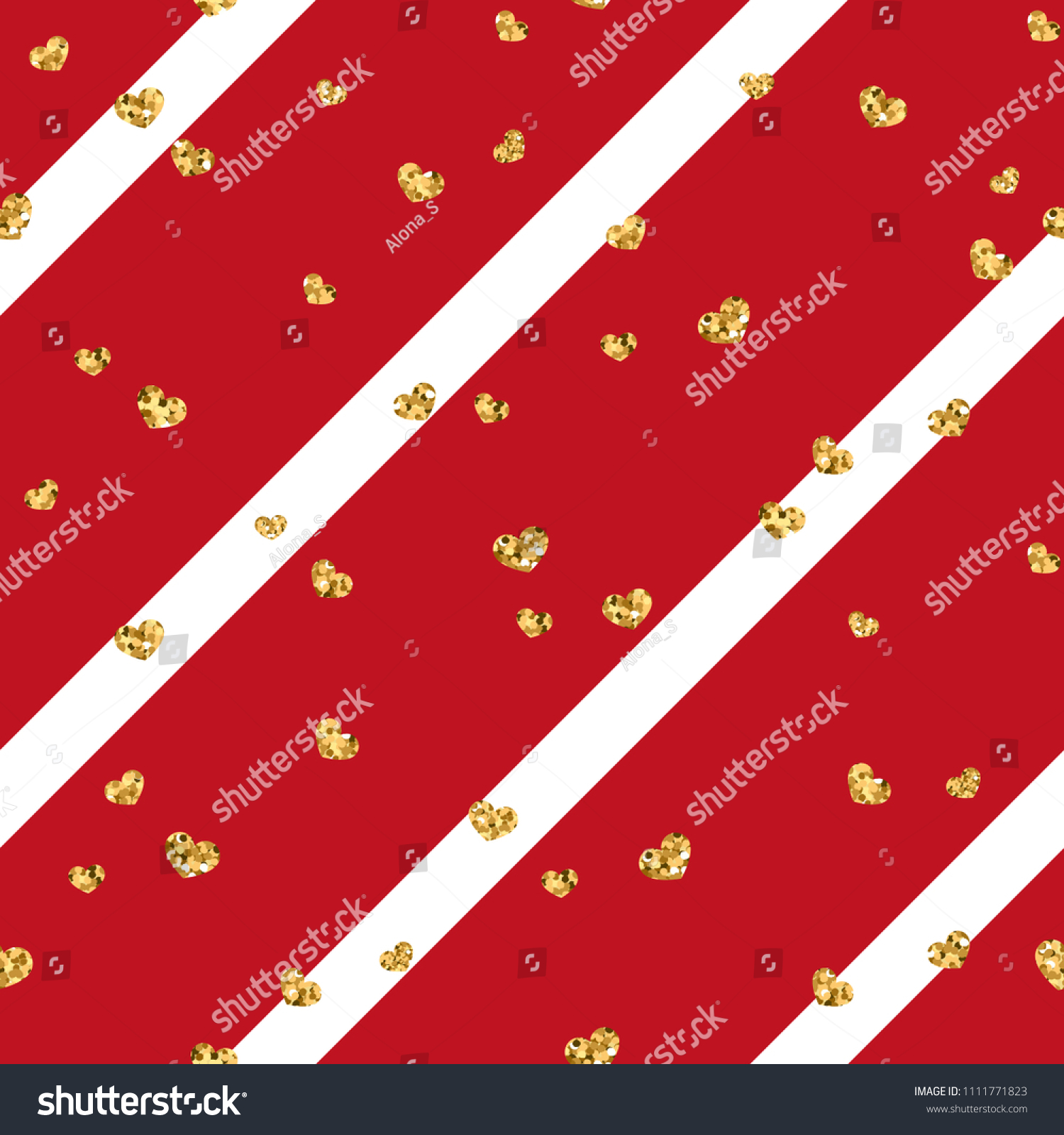 Red White Geometric Stripes, Golden Confetti Hearts Red White Geometric Stripes, Golden Confetti Hearts
