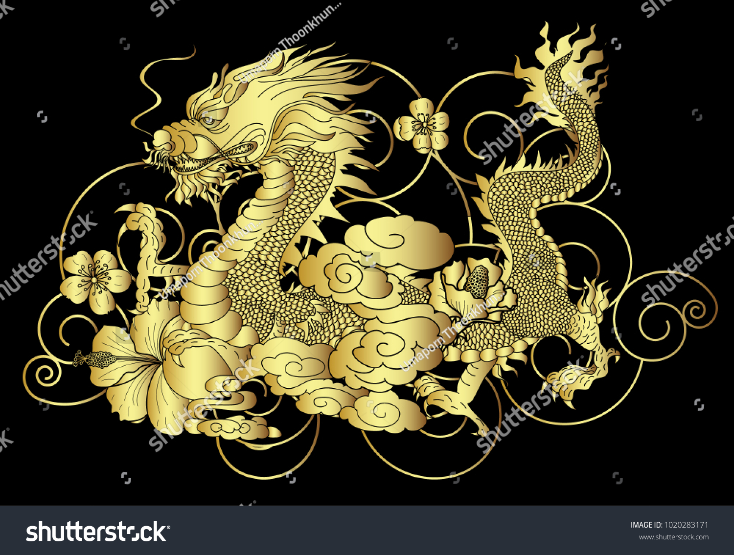 Image Vectorielle De Stock De Dragon Doré Japonais Pour Fond