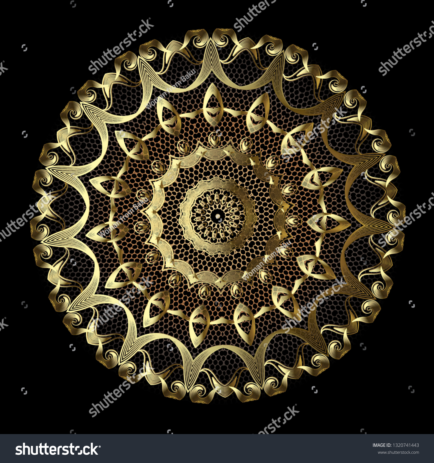 Download Gold Lacy Vintage Vector 3d Mandala Stock Vector Royalty Free 1320741443