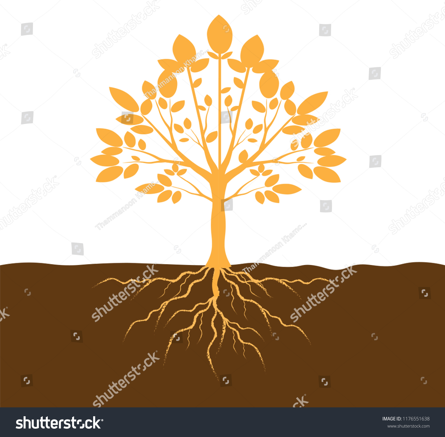 Gold Leaves Tree Gold Roots Soil Stock Vector (Royalty Free) 1176551638 ...