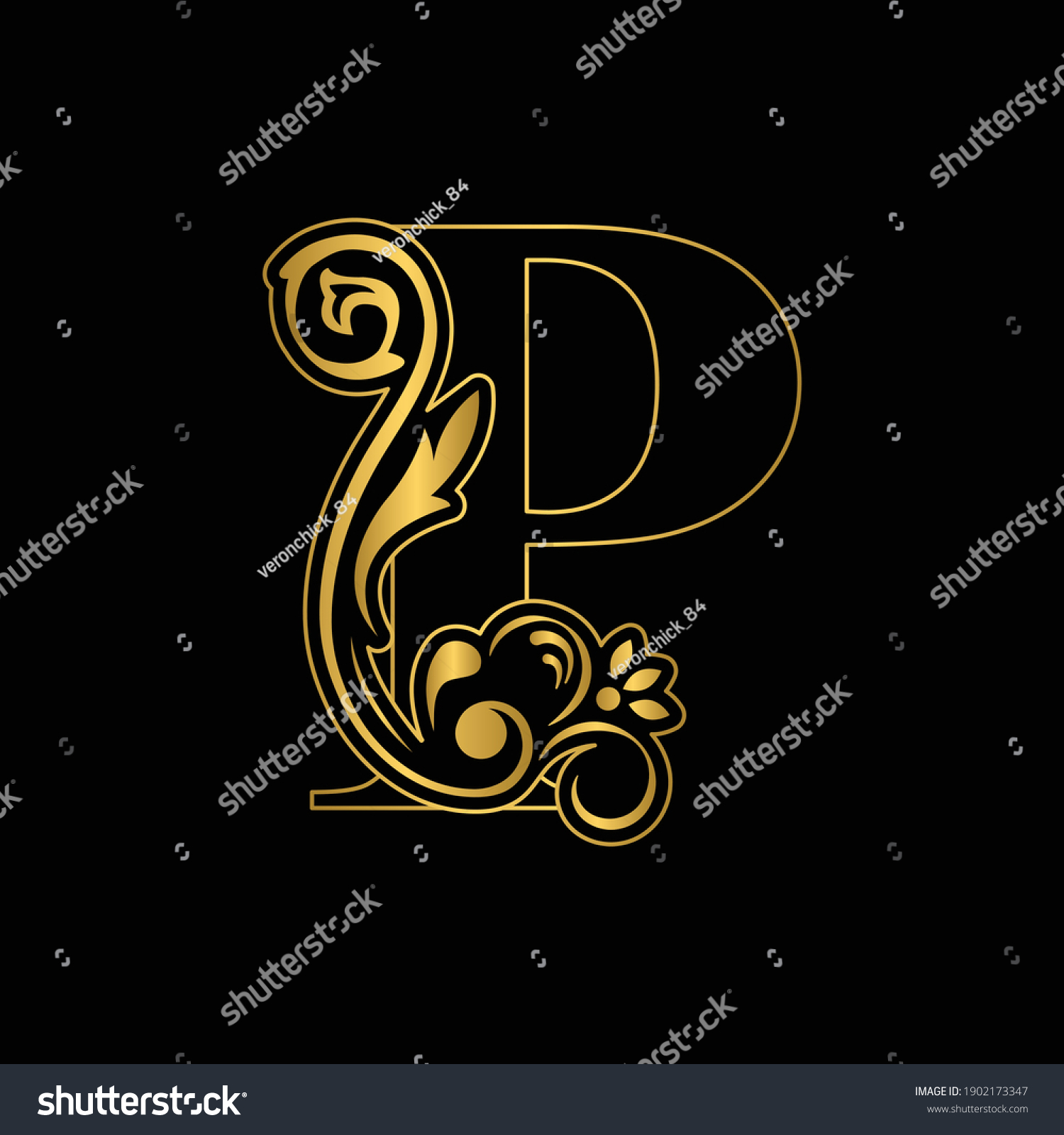 Gold Letter P Vintage Golden Flower Stock Vector (Royalty Free ...