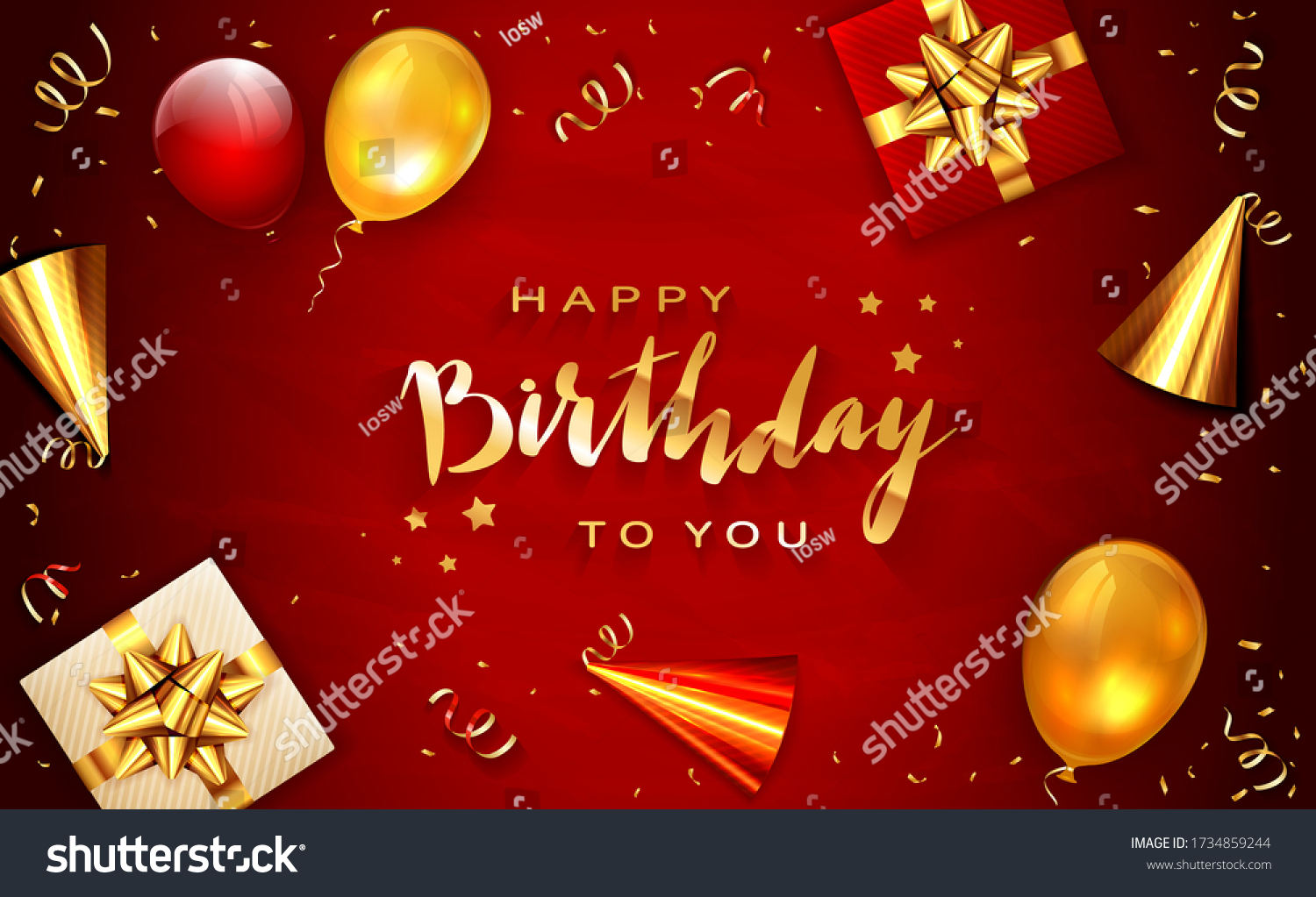 Gold Lettering Happy Birthday On Red Stock Vector (Royalty Free