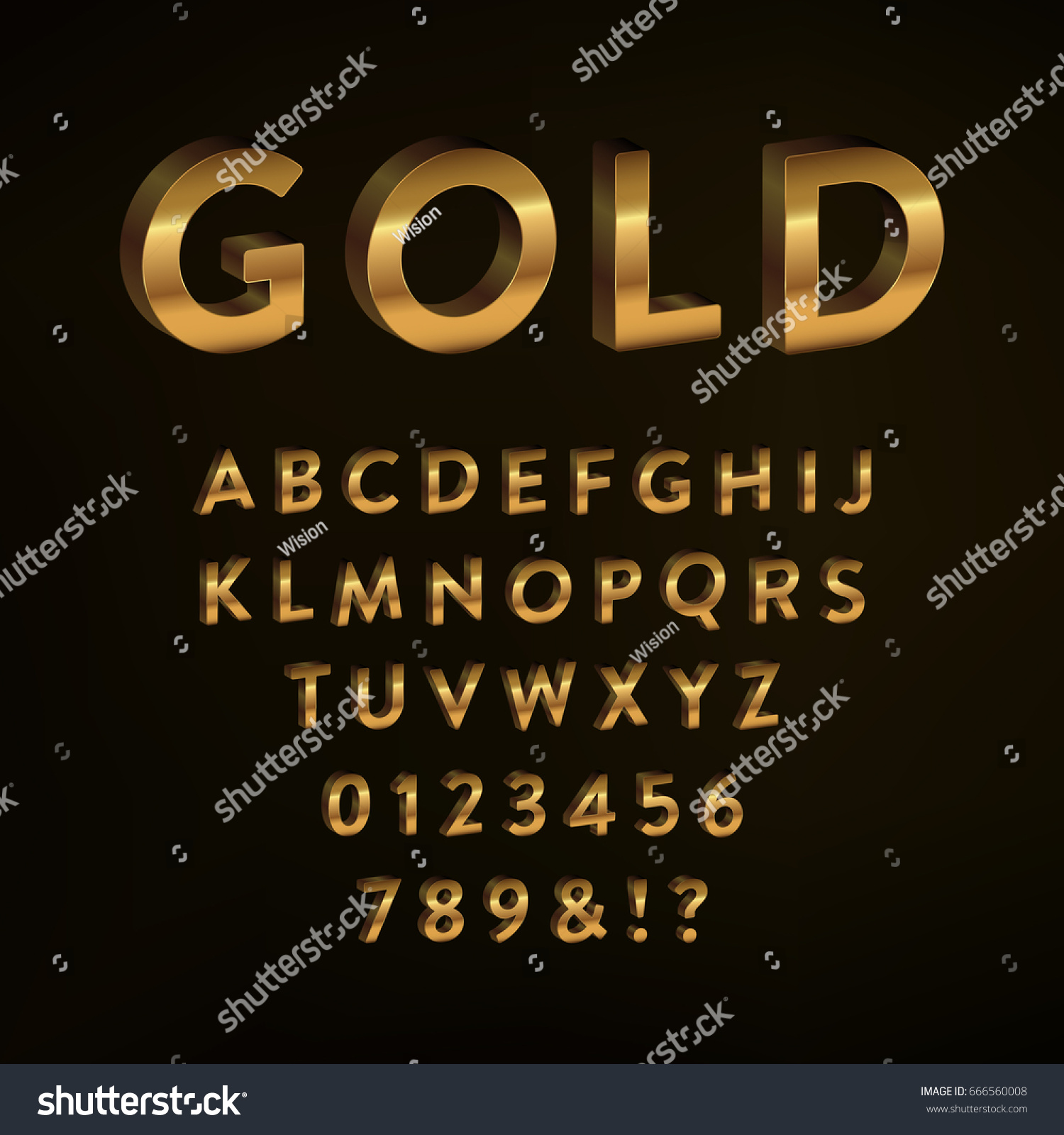 Gold Letters Set Collection Golden 3d Stock Vector (Royalty Free) 666560008