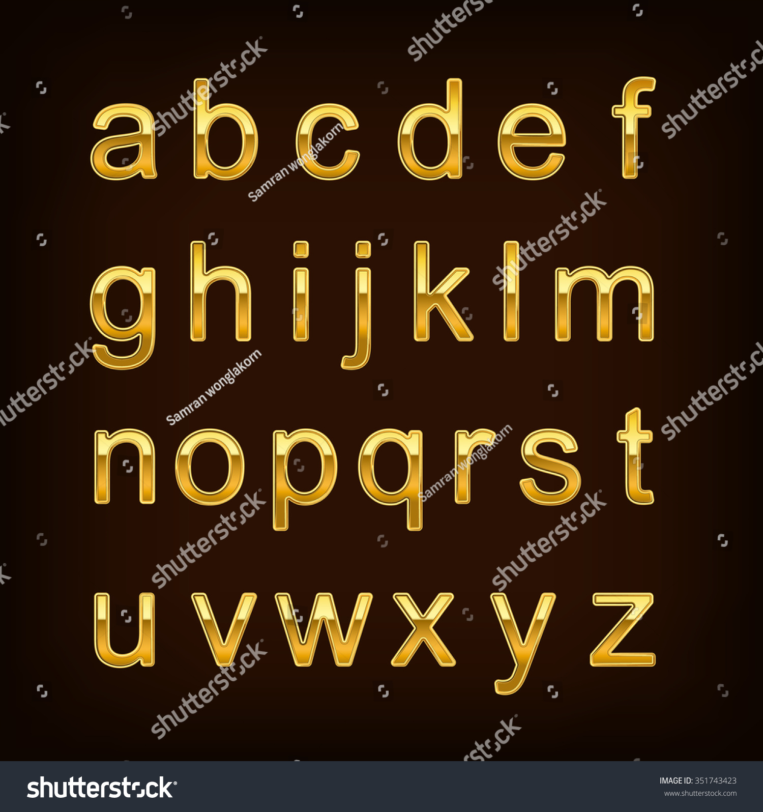 Gold Lowercase Alphabet Stock Vector 351743423 : Shutterstock