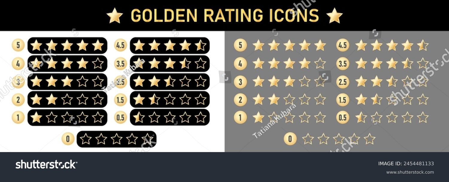 SVG of Gold luxury shiny icons. Product rating or customer review with gold stars and half star flat vector icons for apps and websites. Vector graphics svg