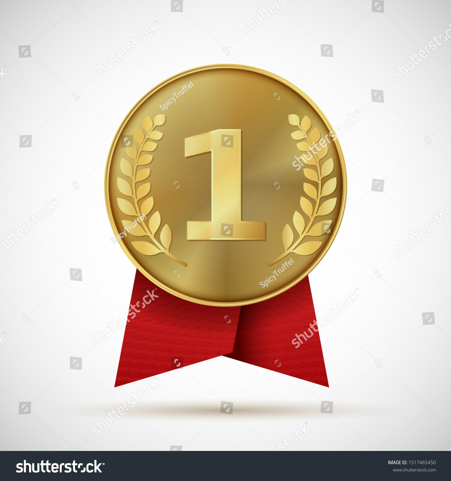 Gold Medal Red Ribbon First Place Stock Vector (Royalty Free) 1517465450