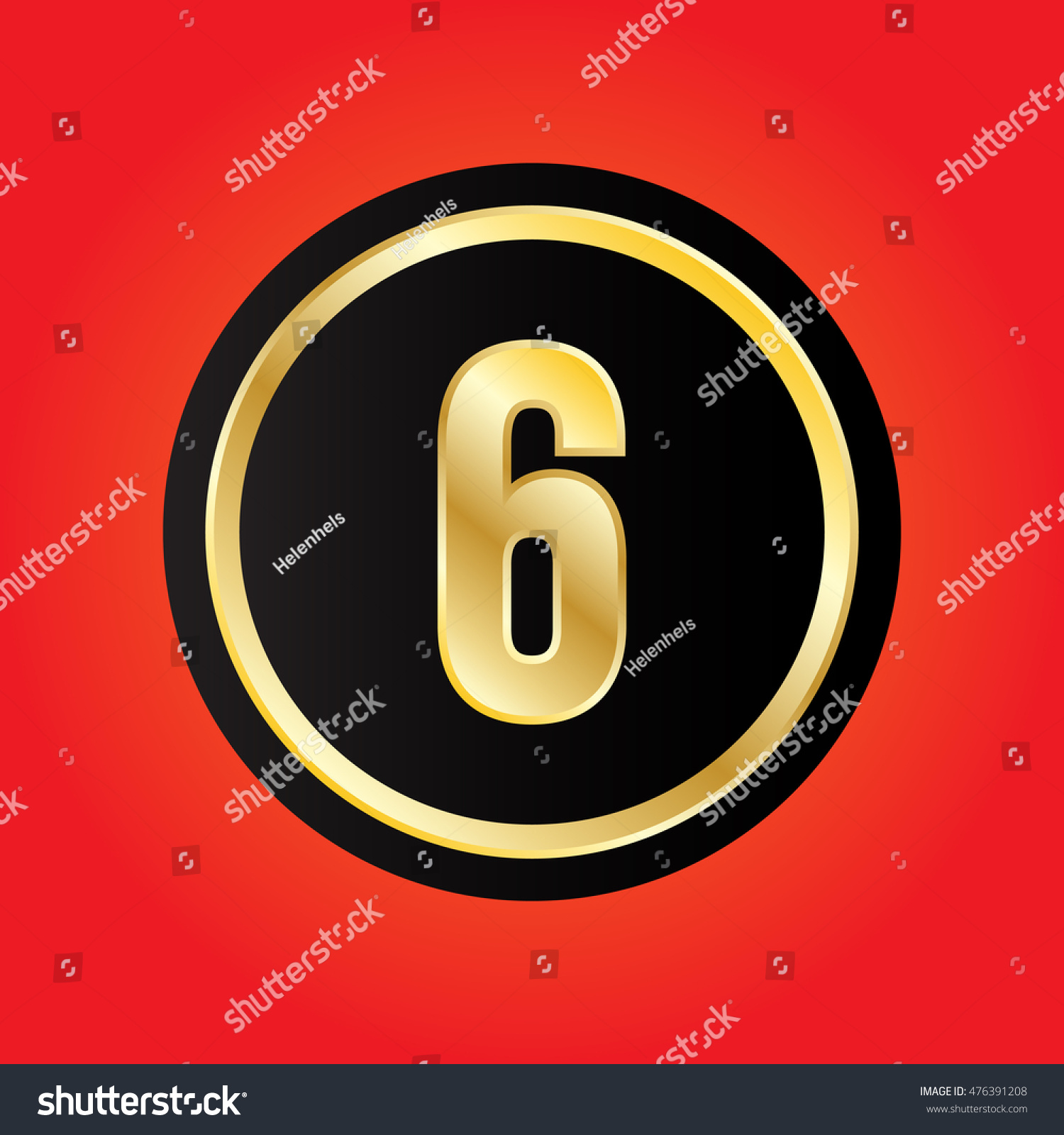 circle number vector Vector 476391208 Circle Gold 6 Stock Number Button Black