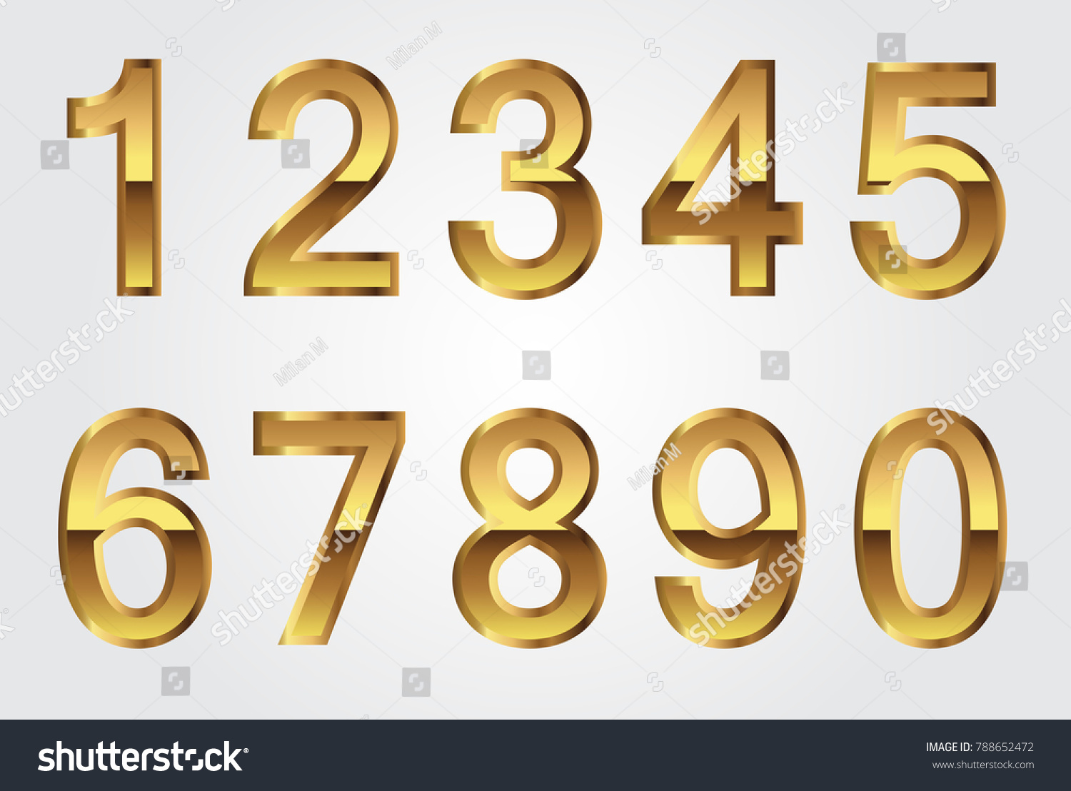 Gold Numbers Setvector Metal Numbers Stock Vector Royalty Free 788652472