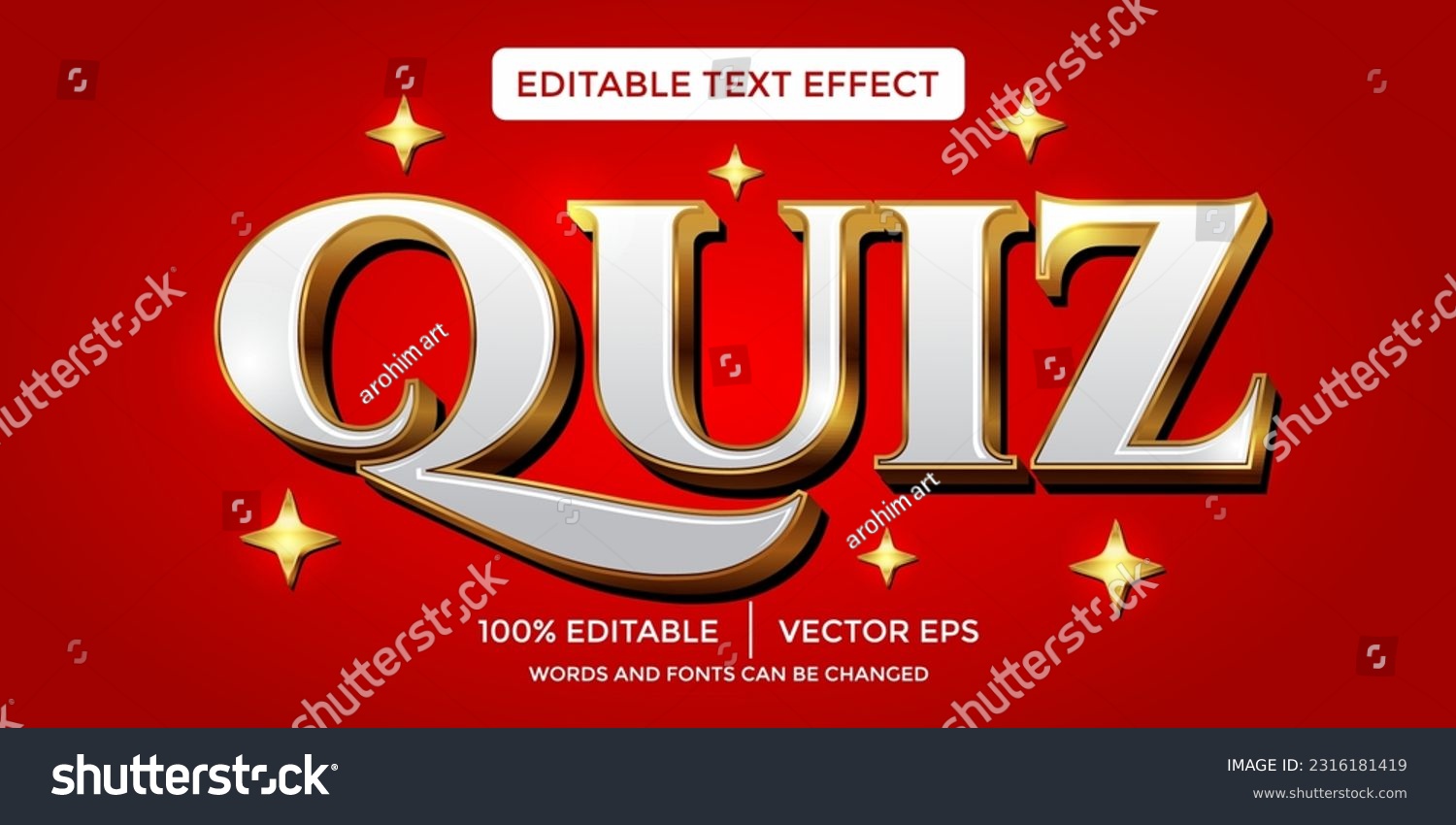 SVG of gold quiz 3D text effect template svg