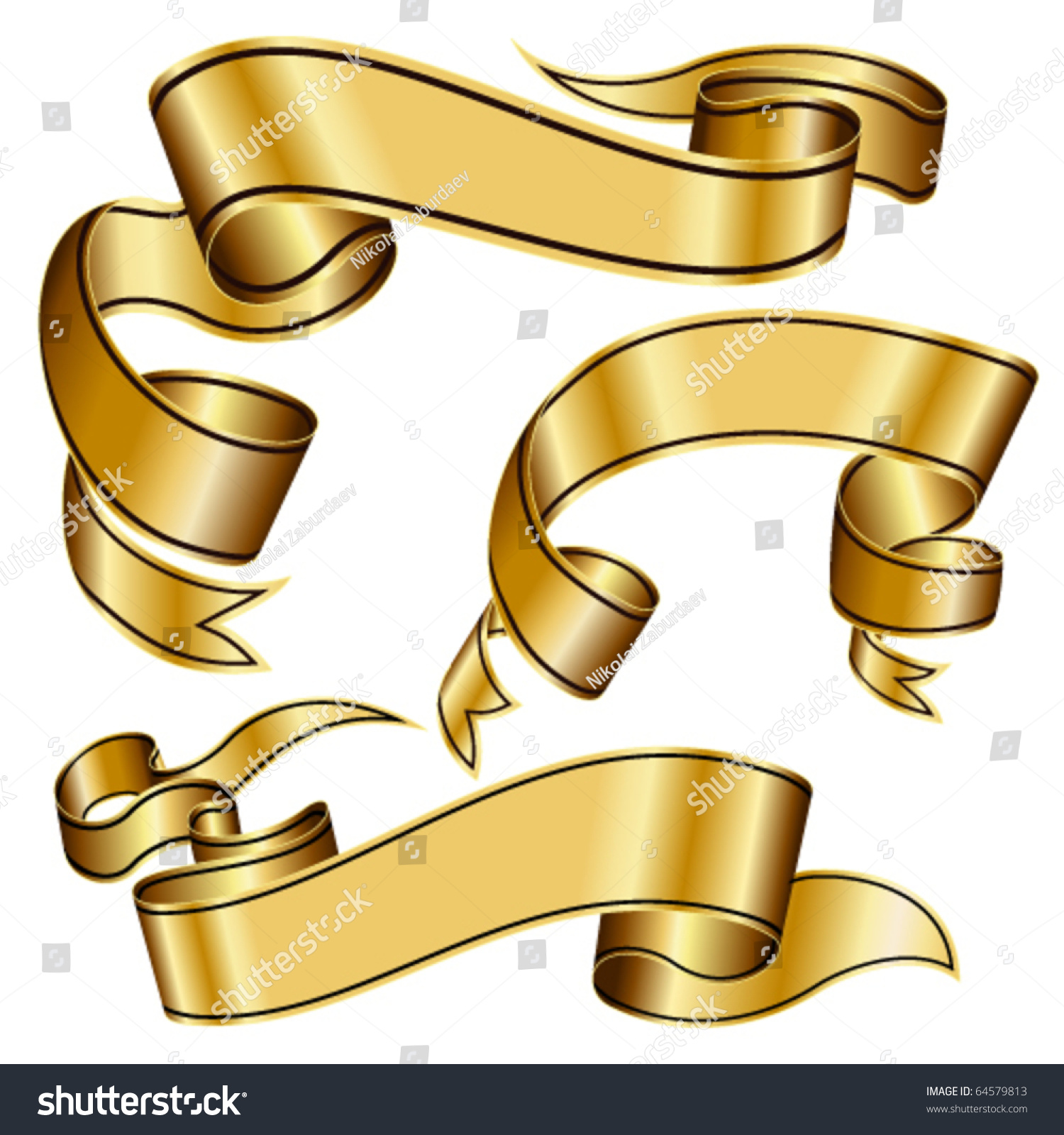 Gold Ribbon Collection Stock Vector (Royalty Free) 64579813