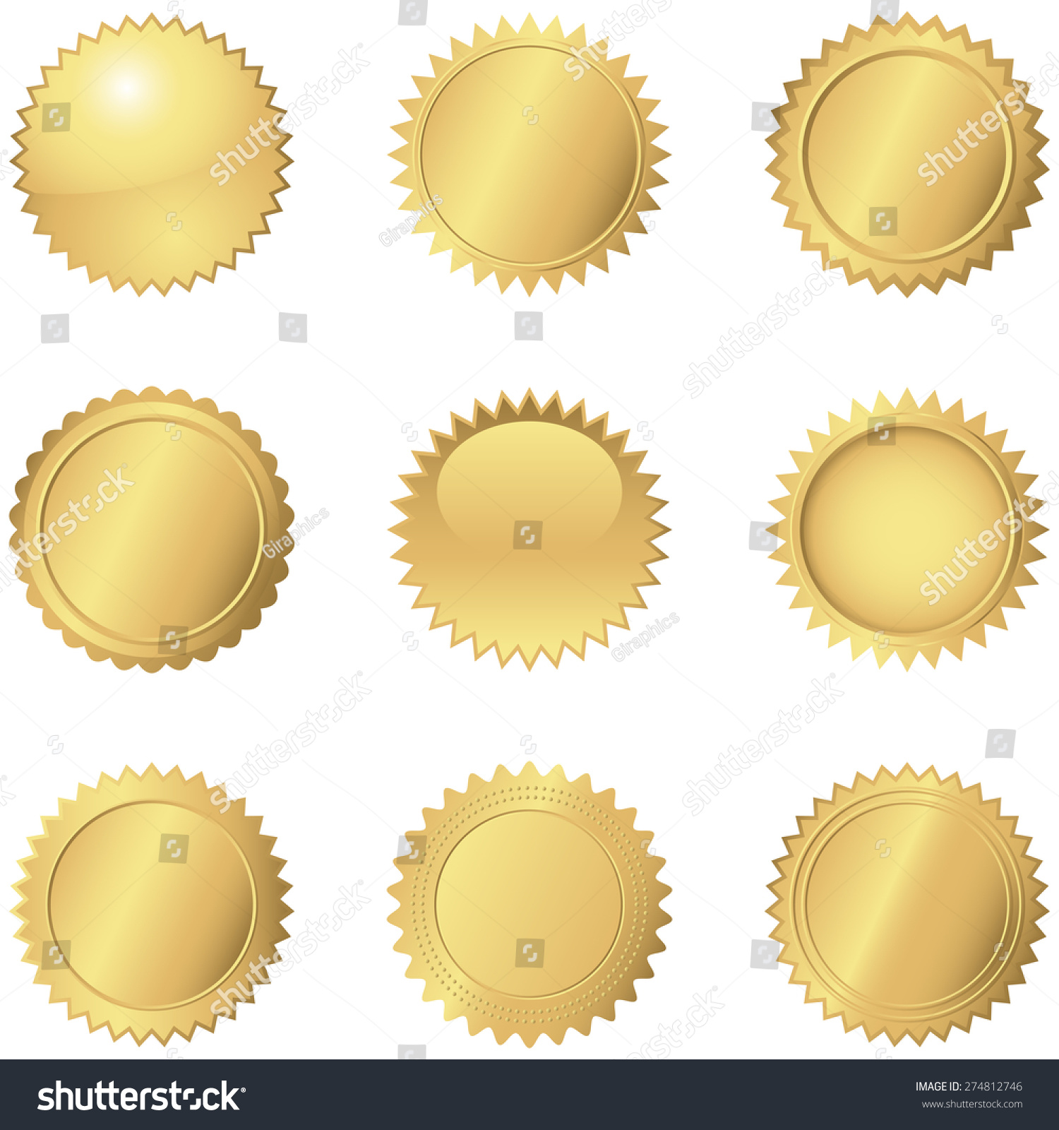 Gold Seals - Set Of 9 Different Gold Seals. Each Seal Is Grouped ...