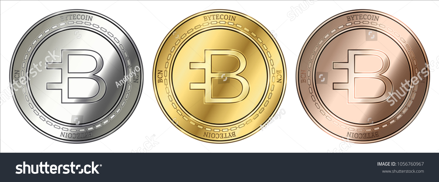 SVG of Gold, silver and bronze Bytecoin (BCN) cryptocurrency coin. Bytecoin (BCN) coin set. svg