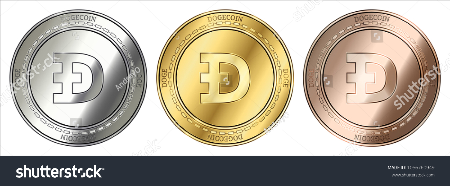 SVG of Gold, silver and bronze Dogecoin (DOGE) cryptocurrency coin. Dogecoin (DOGE) coin set. svg