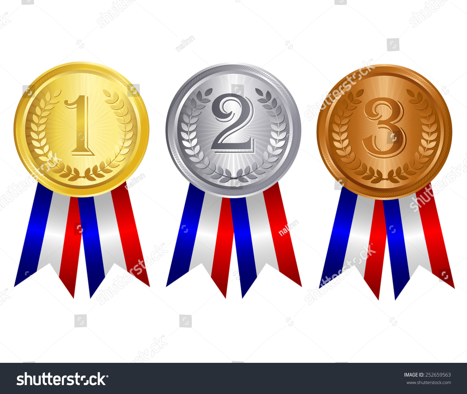 Gold Silver Bronze Medal Set Red Stock Vector (Royalty Free) 252659563 ...